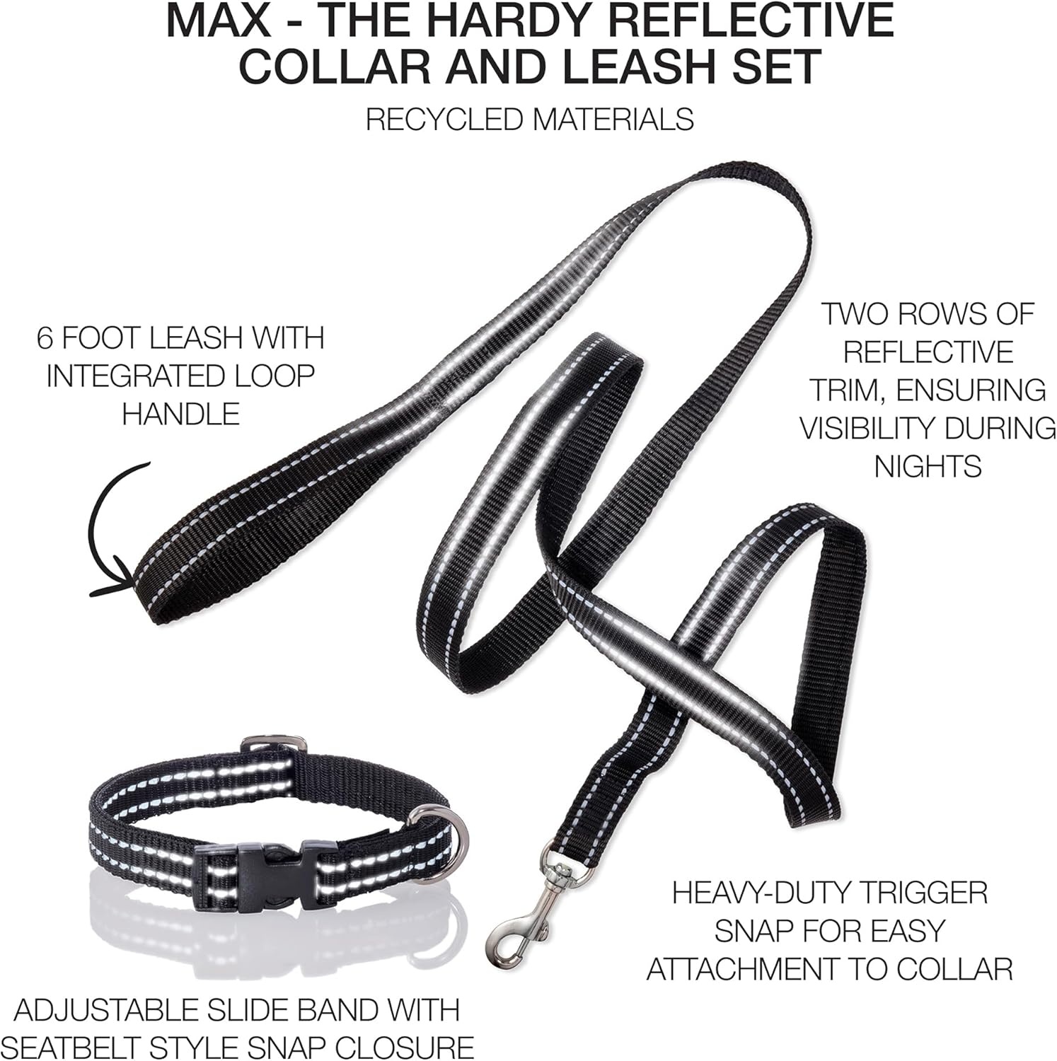 image:imagePet Passion 2Pack MAX The Hardy Reflective Dog Collar amp 6ft Leash for All Pet Breeds Red MediumBlack