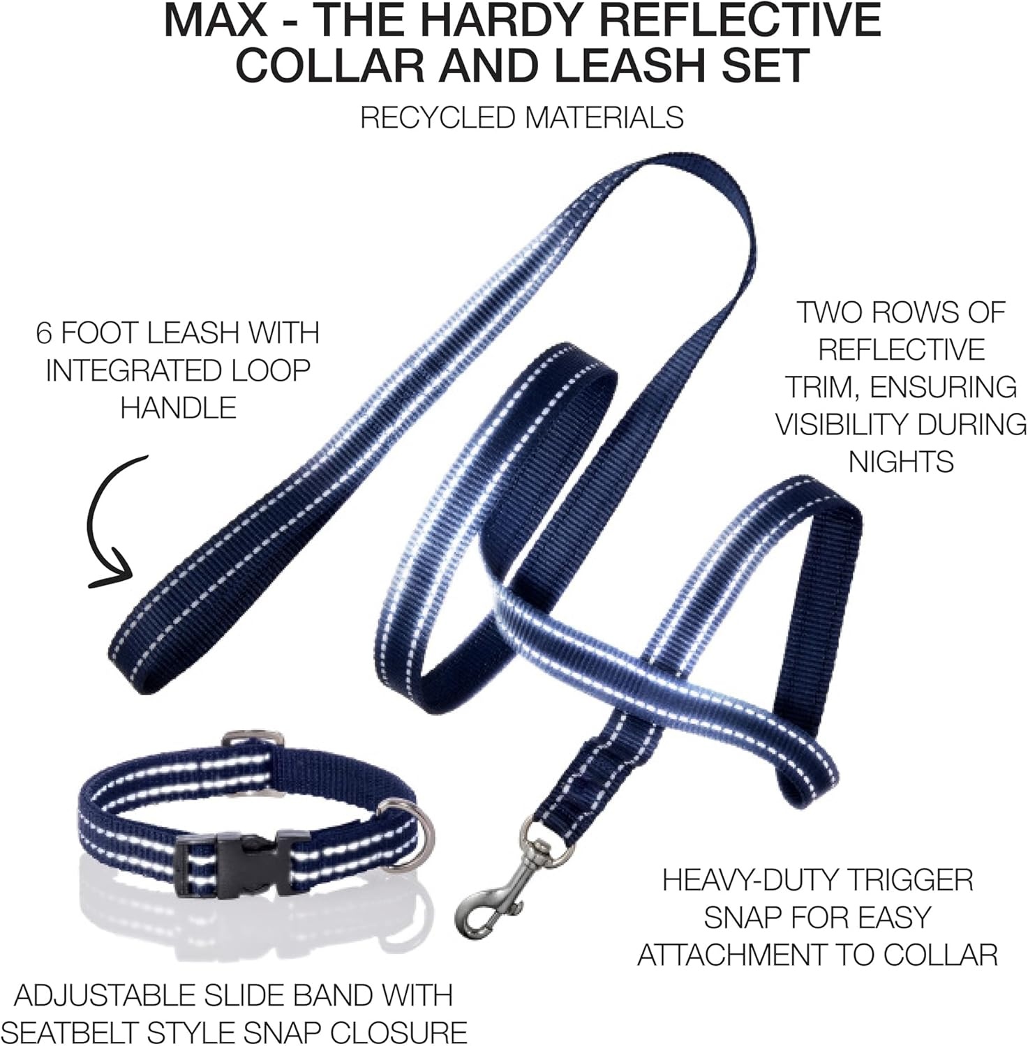 image:imagePet Passion 2Pack MAX The Hardy Reflective Dog Collar amp 6ft Leash for All Pet Breeds Red MediumNavy