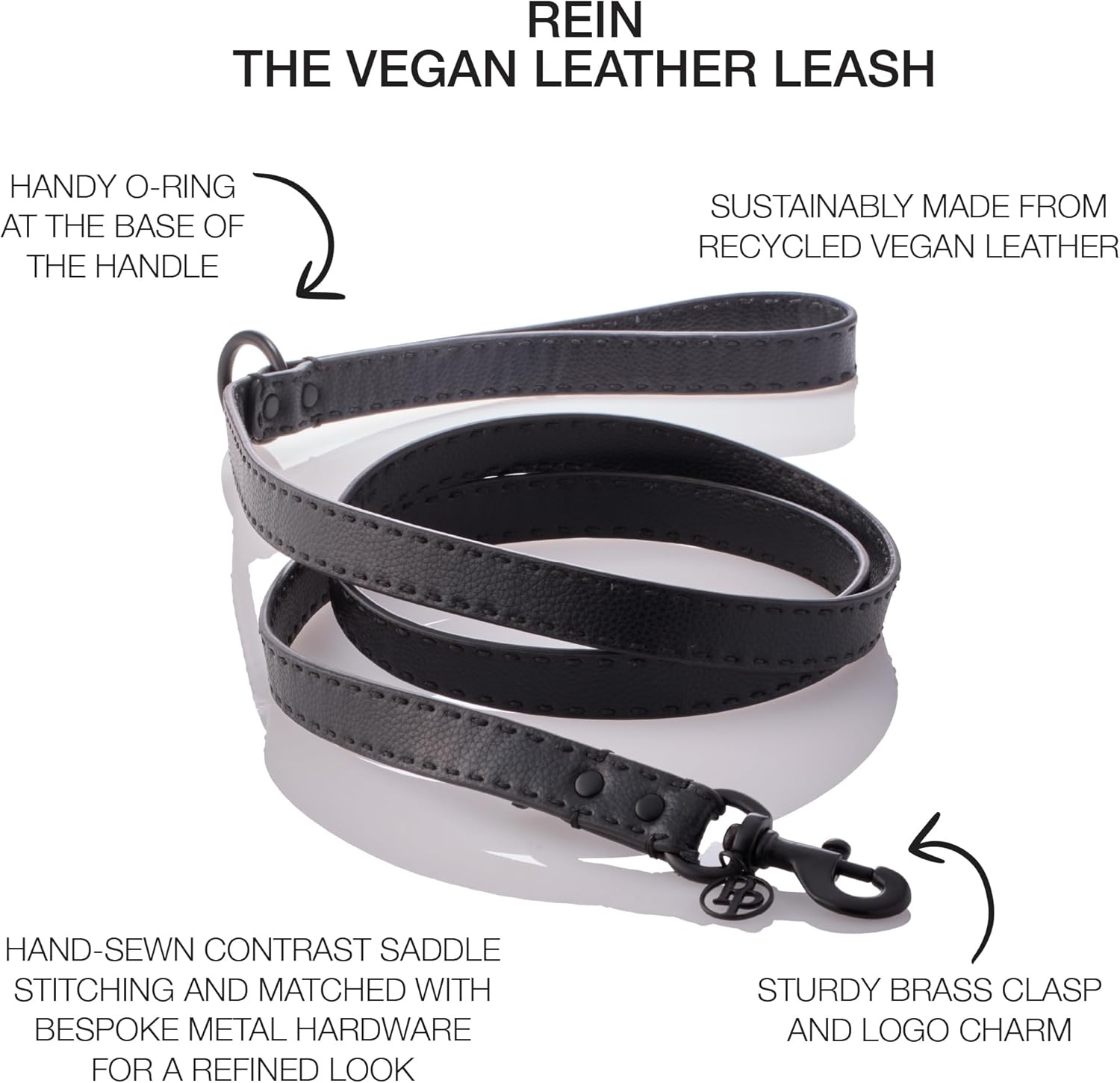 image:imagePet Passion Rein Saddle Stitch Dog Leash Recycled Vegan Leather with Custom Jewelry Hardware Chestnut HunterBlack Beauty