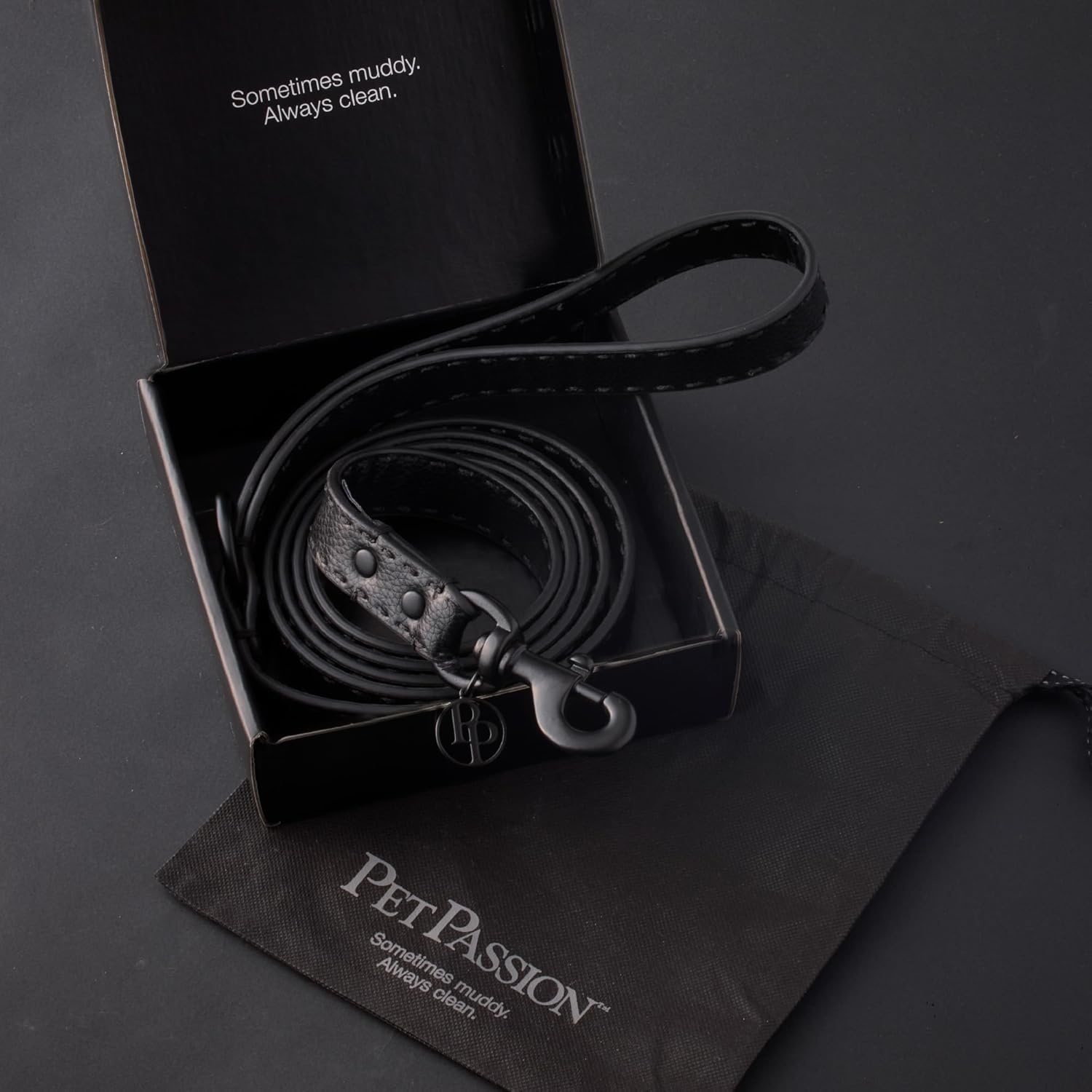 image:imagePet Passion Rein Saddle Stitch Dog Leash Recycled Vegan Leather with Custom Jewelry Hardware Chestnut HunterBlack Beauty
