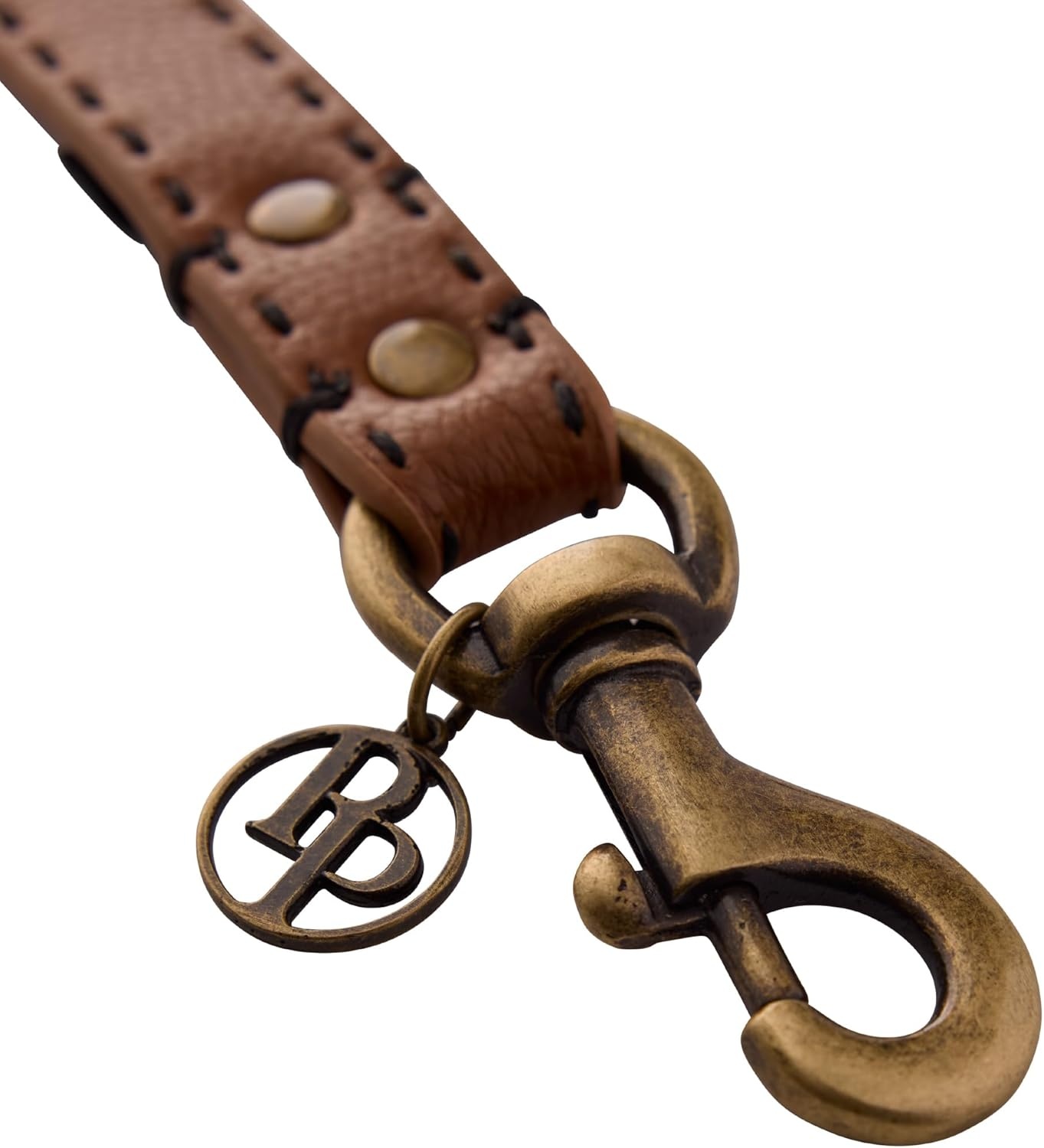 image:imagePet Passion Rein Saddle Stitch Dog Leash Recycled Vegan Leather with Custom Jewelry Hardware Chestnut HunterChestnut Hunter
