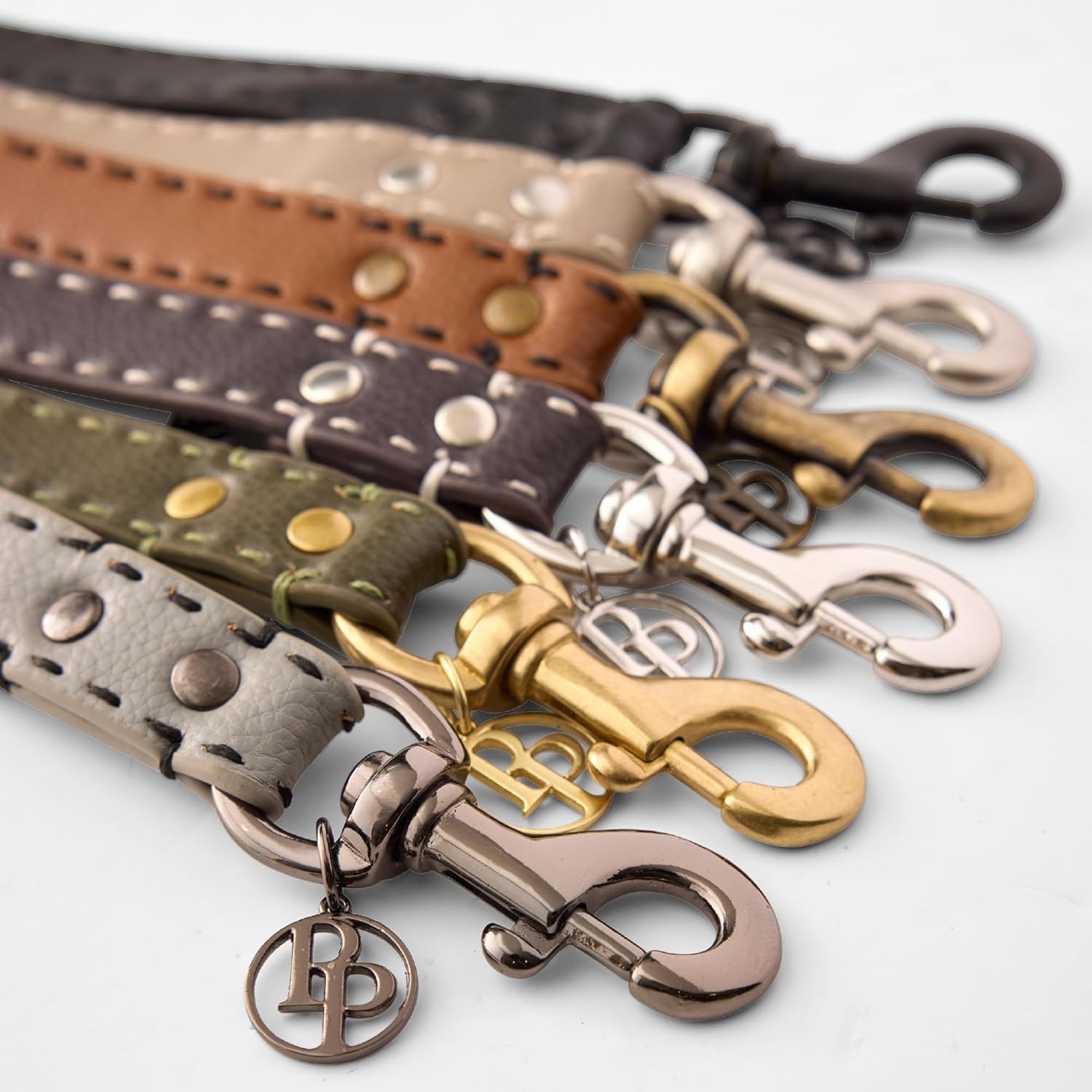 image:imagePet Passion Rein Saddle Stitch Dog Leash Recycled Vegan Leather with Custom Jewelry Hardware Chestnut HunterChestnut Hunter