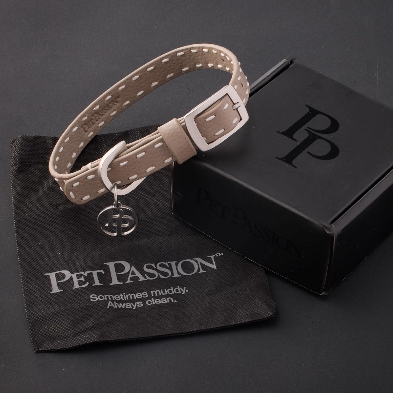 image:imagePet Passion Rein The Saddle Stitch Vegan Leather Collar Adjustable Brass Buckle Collars Made with Sustainable Materials for Small Medium Large Dogs Chocolate Espresso XSmallDappled Cashmere