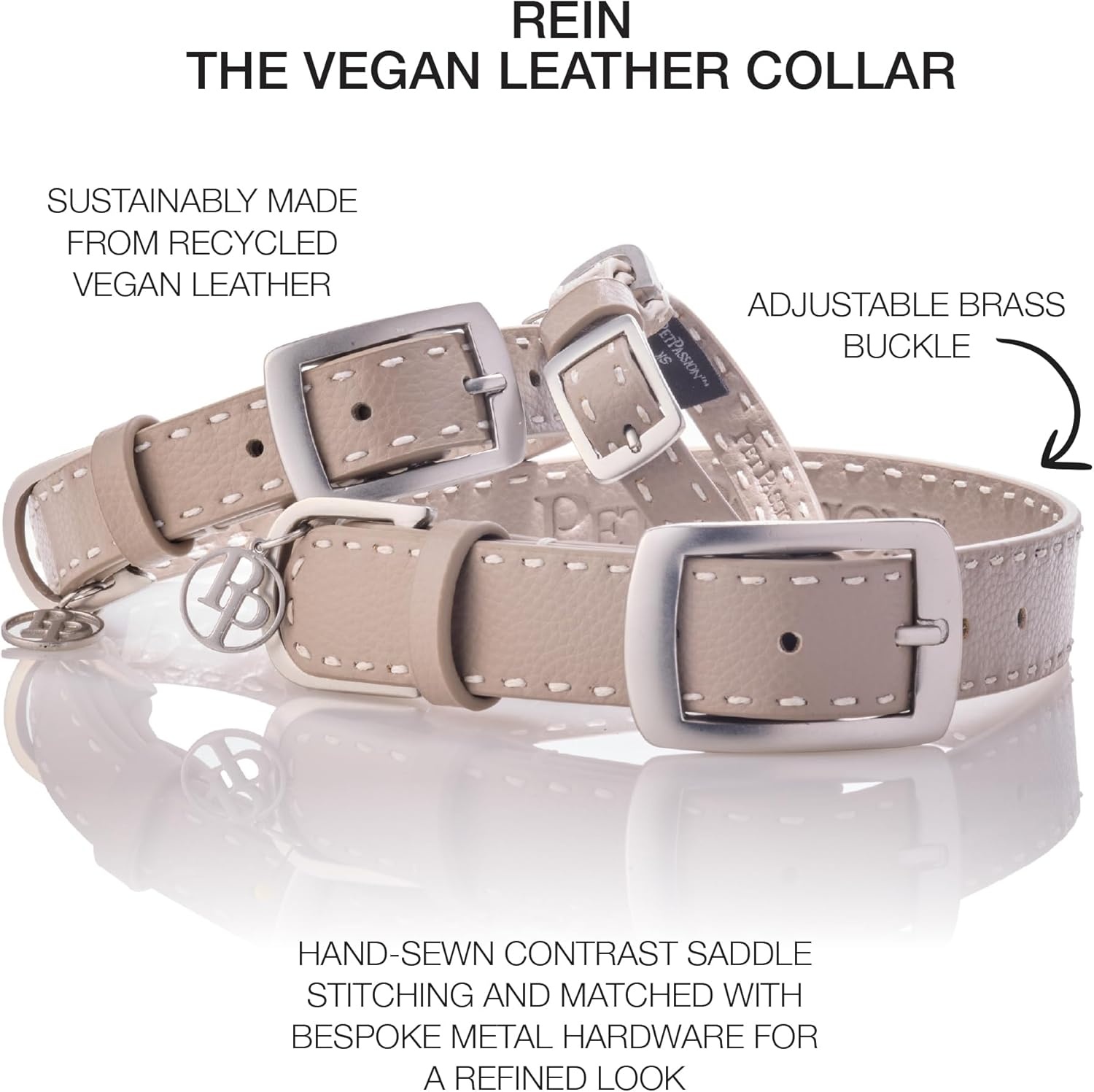 image:imagePet Passion Rein The Saddle Stitch Vegan Leather Collar Adjustable Brass Buckle Collars Made with Sustainable Materials for Small Medium Large Dogs Chocolate Espresso XSmallDappled Cashmere