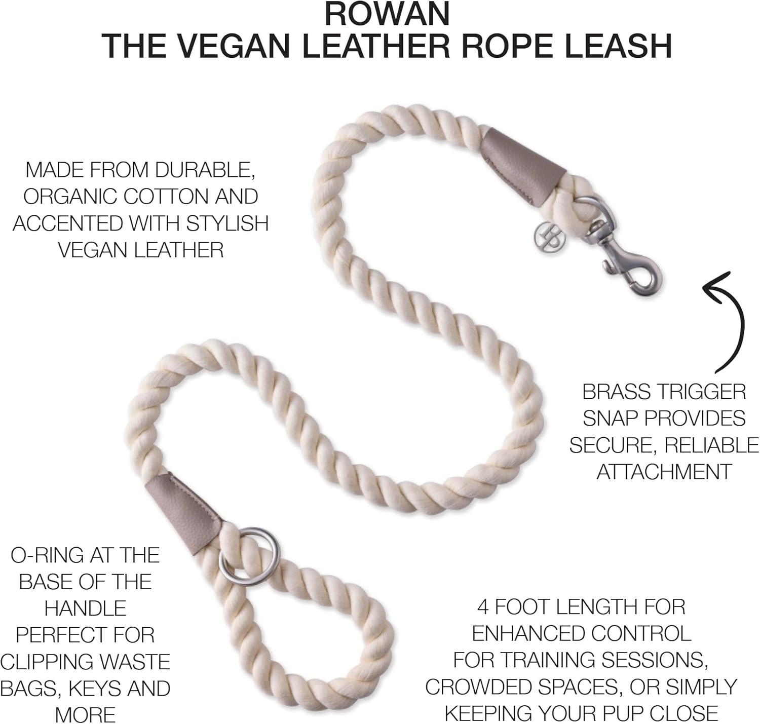 image:imagePet Passion Rowan The Twisted Rope Training Dog Leash Cotton Durable Heavy Duty Leashes 4 Ft for Close Walks for Small Medium Large Dogs Dappled CashmereDappled Cashmere