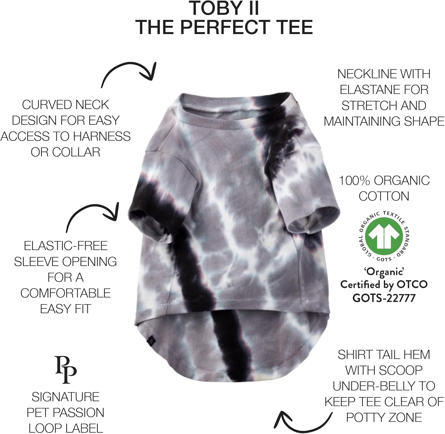image:imagePet Passion Toby II The Perfect Tee 3 Pack Short Sleeve Pet TShirt 100 Organic Cotton Tees Clothes for Small Medium Large Dogs Black Sand Tie Dye XSmall 512 lbsBlack Sand Tie Dye
