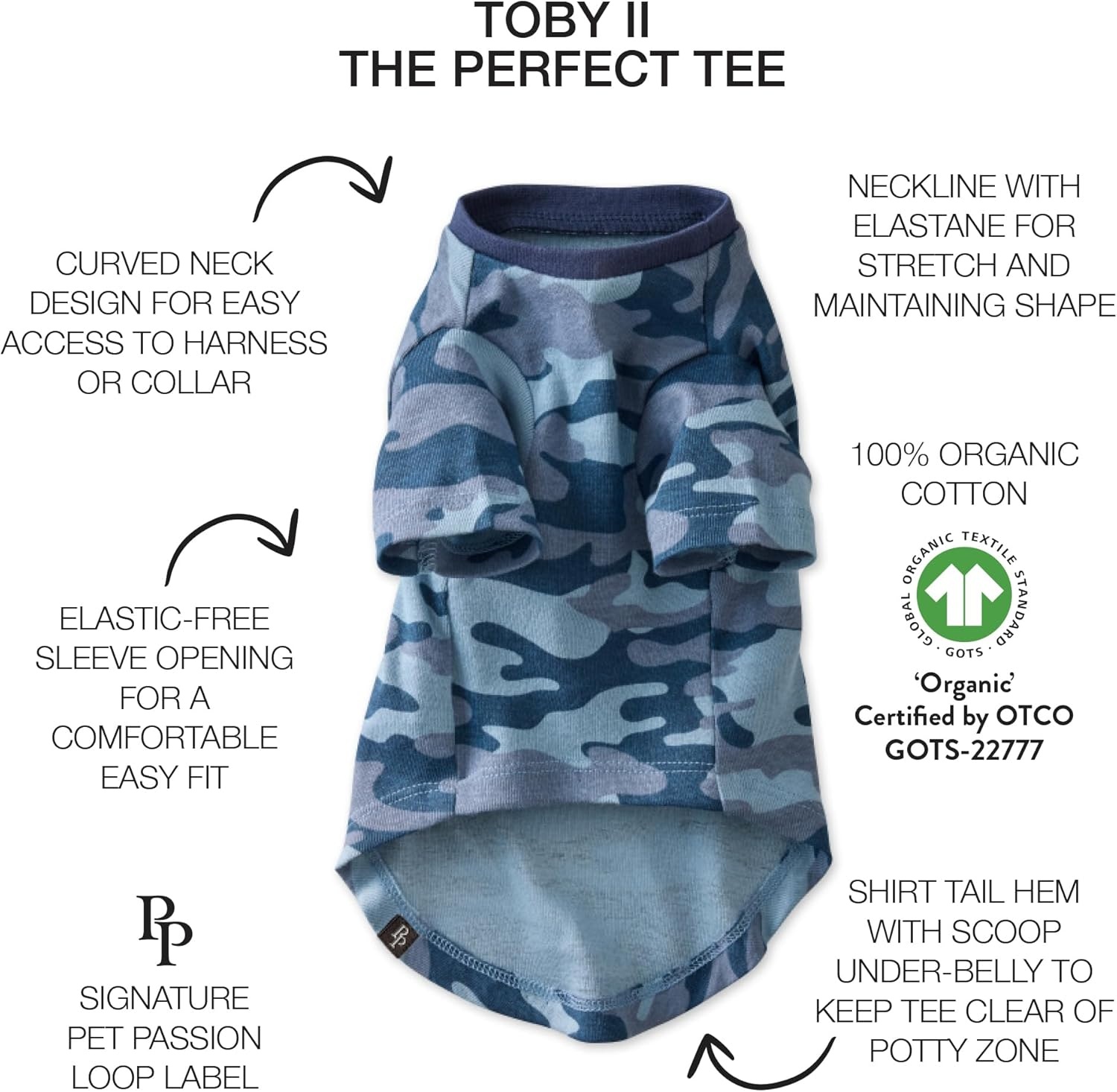 image:imagePet Passion Toby II The Perfect Tee 3 Pack Short Sleeve Pet TShirt 100 Organic Cotton Tees Clothes for Small Medium Large Dogs Black Sand Tie Dye XSmall 512 lbsNavy Camo