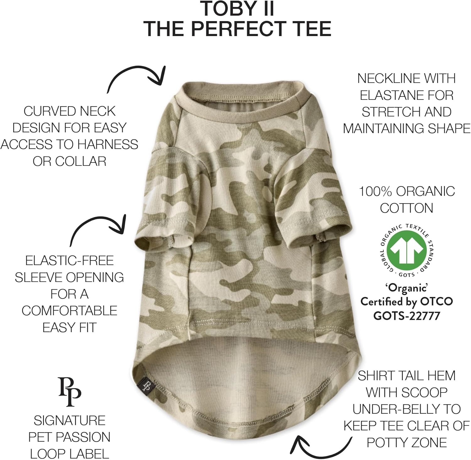 image:imagePet Passion Toby II The Perfect Tee 3 Pack Short Sleeve Pet TShirt 100 Organic Cotton Tees Clothes for Small Medium Large Dogs Black Sand Tie Dye XSmall 512 lbsSage Camo