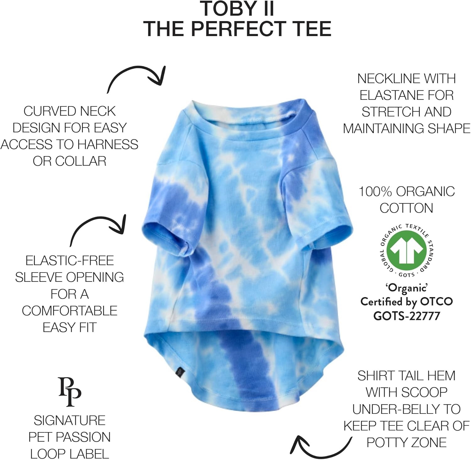 image:imagePet Passion Toby II The Perfect Tee 3 Pack Short Sleeve Pet TShirt 100 Organic Cotton Tees Clothes for Small Medium Large Dogs Black Sand Tie Dye XSmall 512 lbsBlue Tie Dye