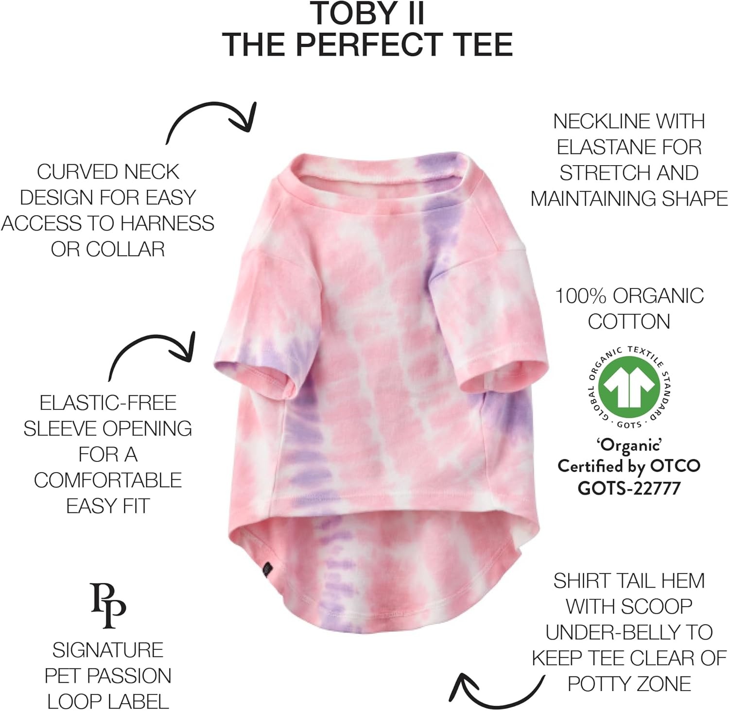 image:imagePet Passion Toby II The Perfect Tee 3 Pack Short Sleeve Pet TShirt 100 Organic Cotton Tees Clothes for Small Medium Large Dogs Black Sand Tie Dye XSmall 512 lbsPink Tie Dye