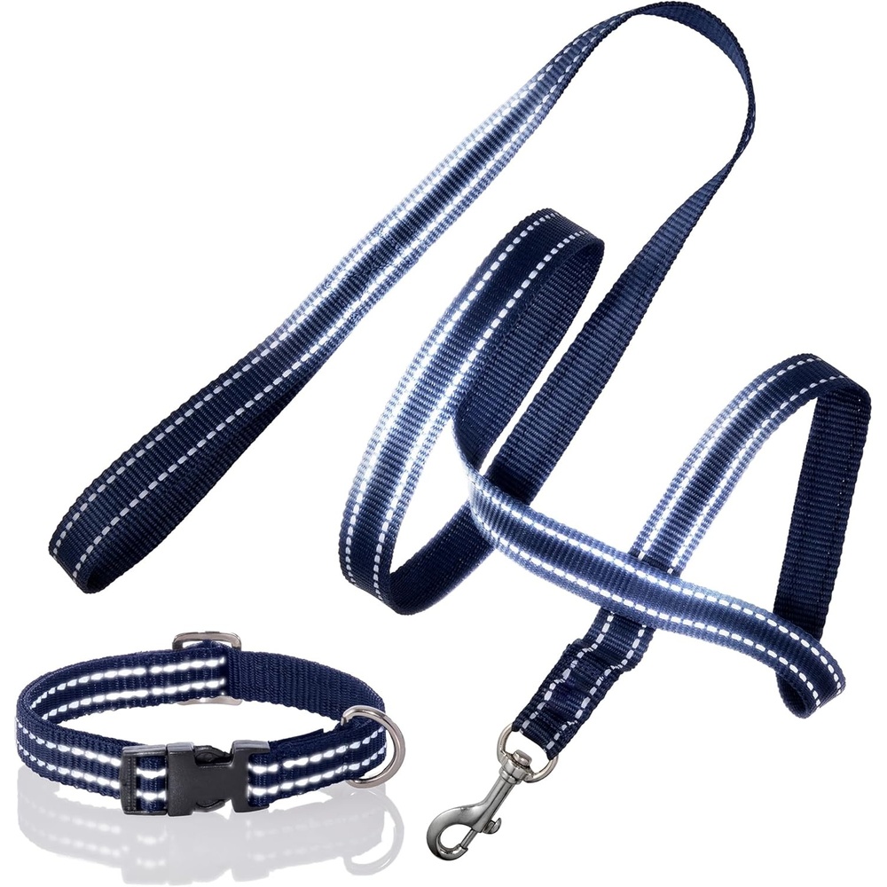 image:imagePet Passion 2Pack MAX The Hardy Reflective Dog Collar amp 6ft Leash for All Pet Breeds Red MediumNavy