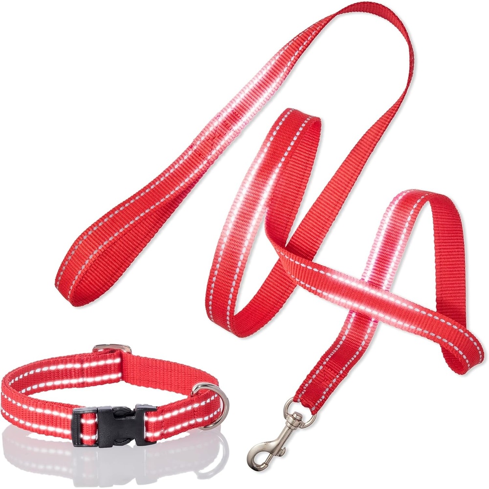 image:imagePet Passion 2Pack MAX The Hardy Reflective Dog Collar amp 6ft Leash for All Pet Breeds Red MediumRed