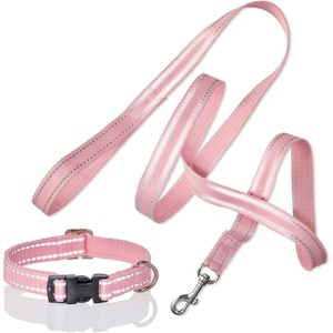 image:imagePet Passion 2Pack MAX  The Hardy Reflective Dog Collar amp 6ft Leash for All Pet Breeds Red MediumPink