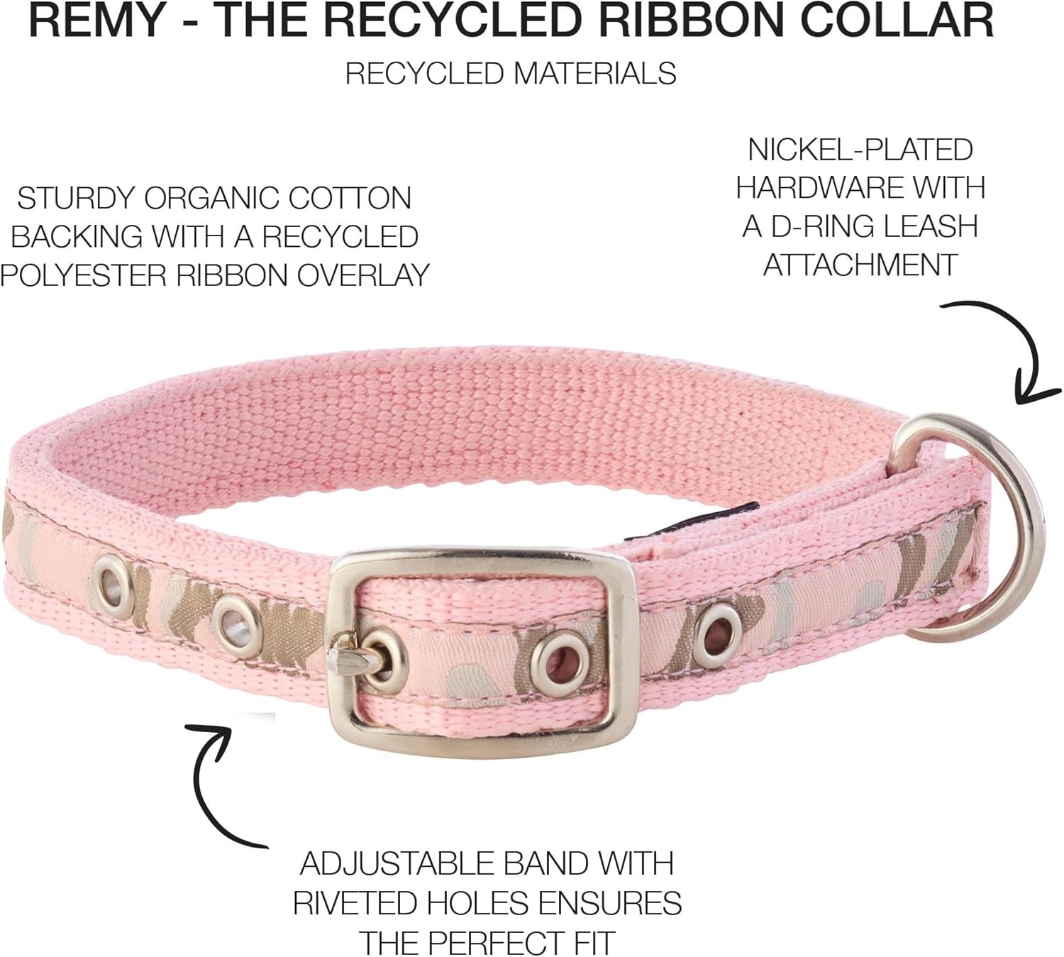 image:imagePet Passion Adjustable Recycled Ribbon Dog Collar for All Pet Breeds CamoNavy LargeCamoPink
