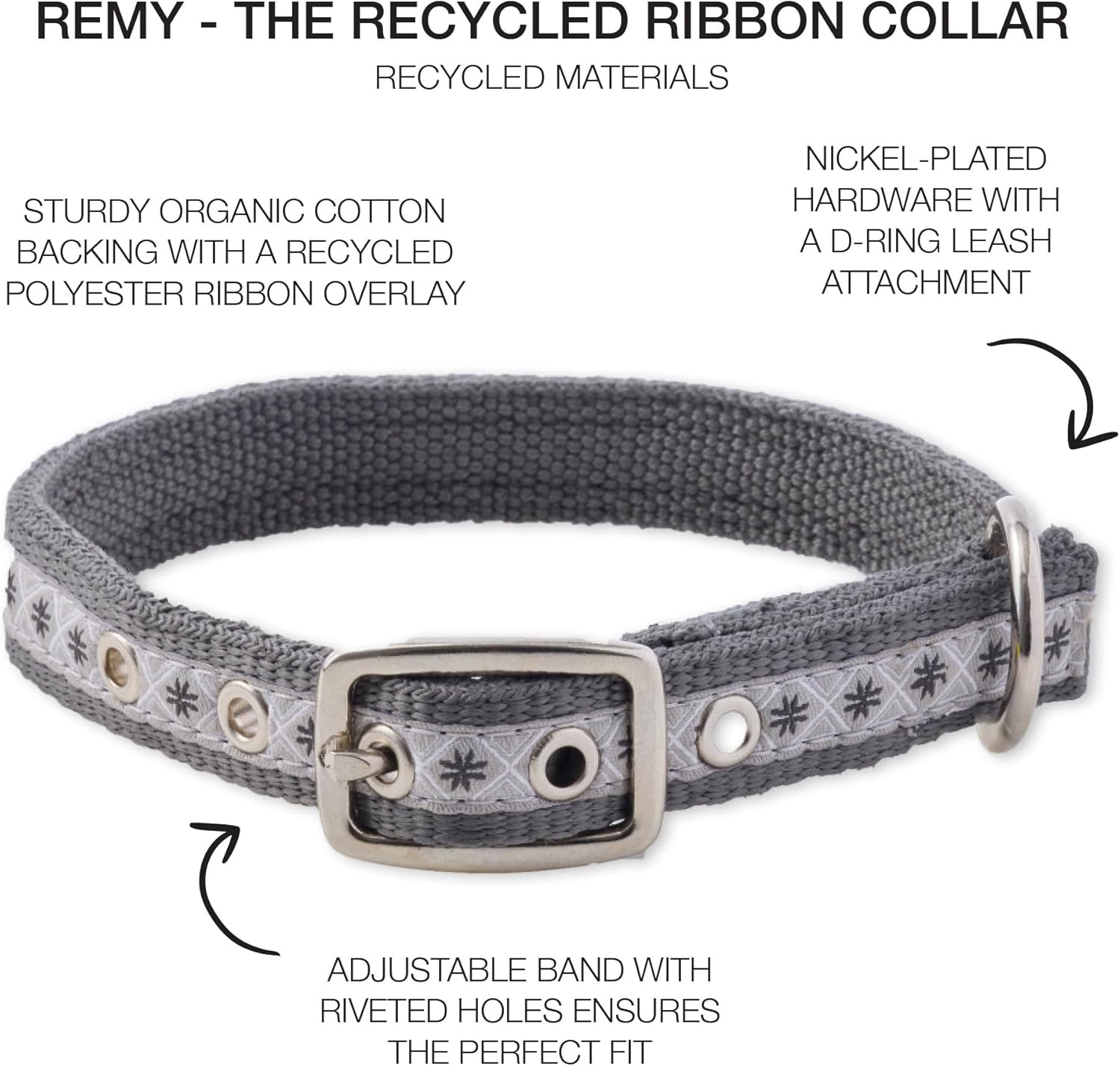 image:imagePet Passion Adjustable Recycled Ribbon Dog Collar for All Pet Breeds CamoNavy LargeFair Isle Gray