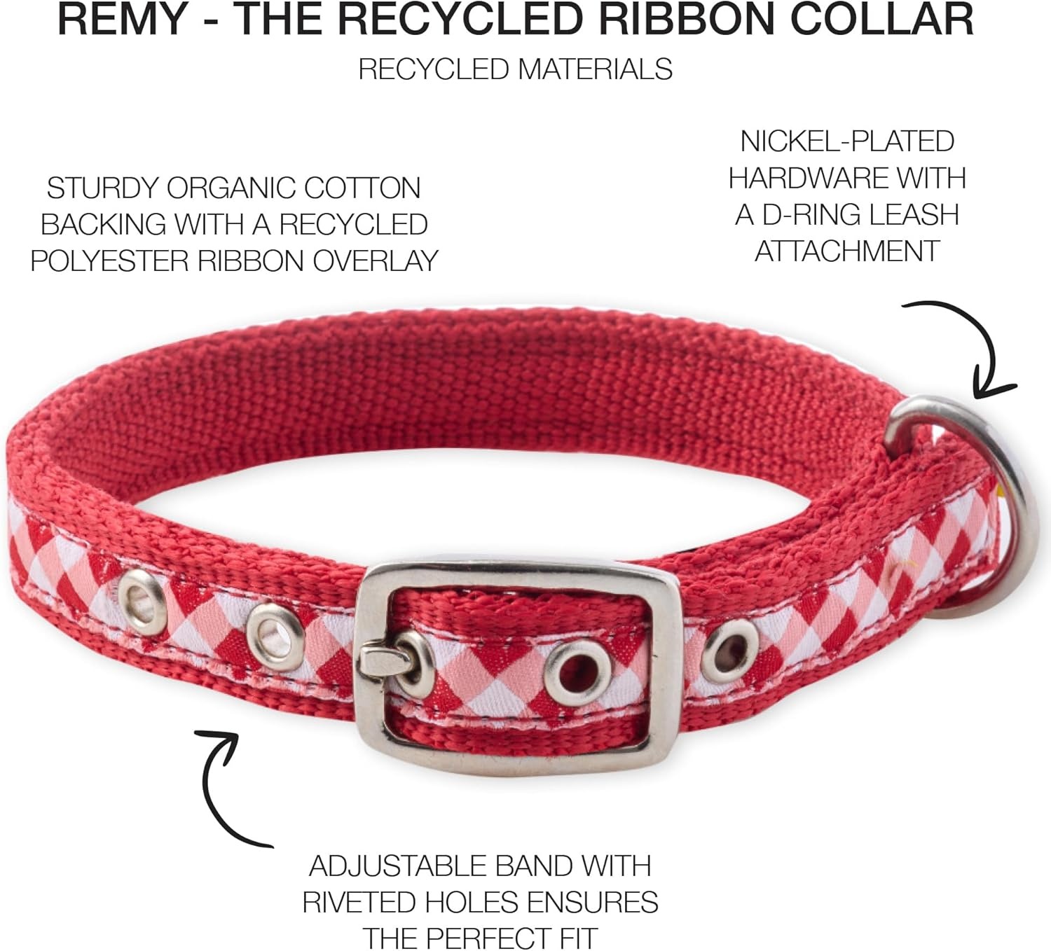 image:imagePet Passion Adjustable Recycled Ribbon Dog Collar for All Pet Breeds CamoNavy LargeRed Buffalo Plaid