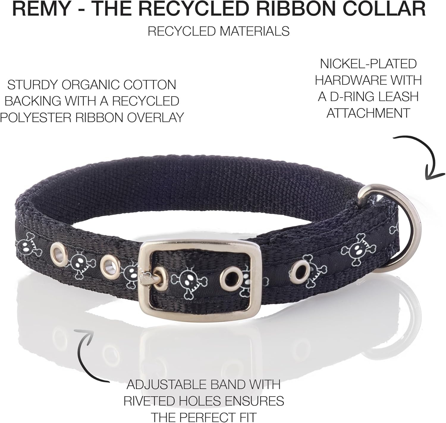 image:imagePet Passion Adjustable Recycled Ribbon Dog Collar for All Pet Breeds CamoNavy LargeSkully Night