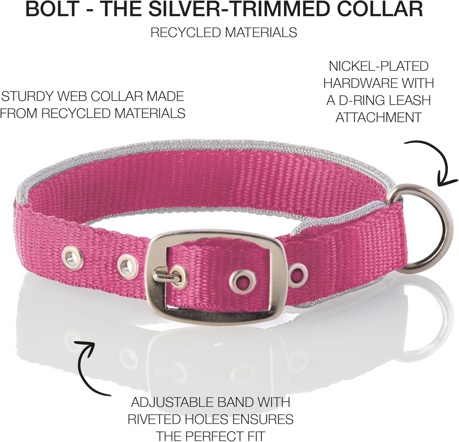 image:imagePet Passion Adjustable Silver Trimmed Dog Collar for Pets Small Medium and Large Dogs SilverHot Pink XLargeSilverHot Pink