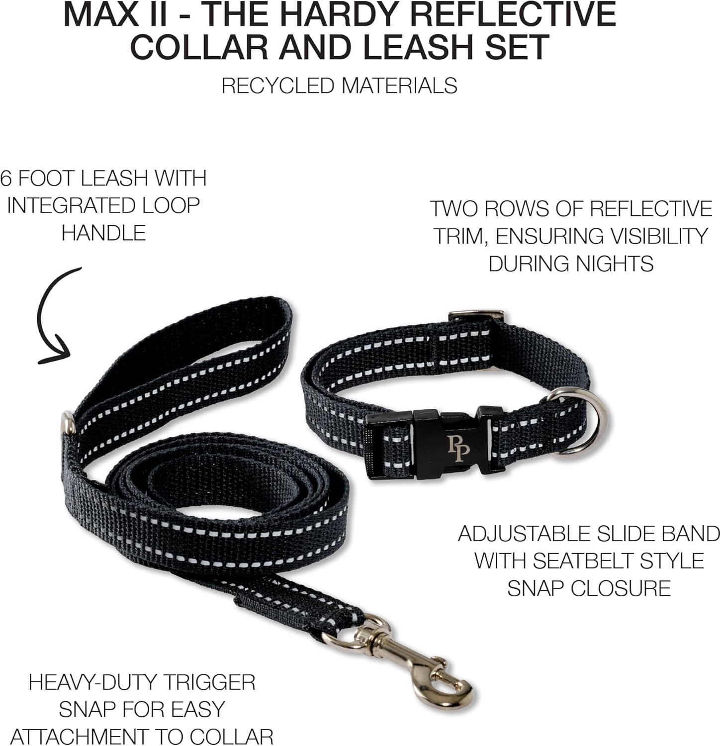 image:imagePet Passion Max II 2Pack Reflective Leash amp Collar Adjustable Matching Pet Set Durable Heavy Duty Recycled Small Medium Large Dogs Red SmallBlack