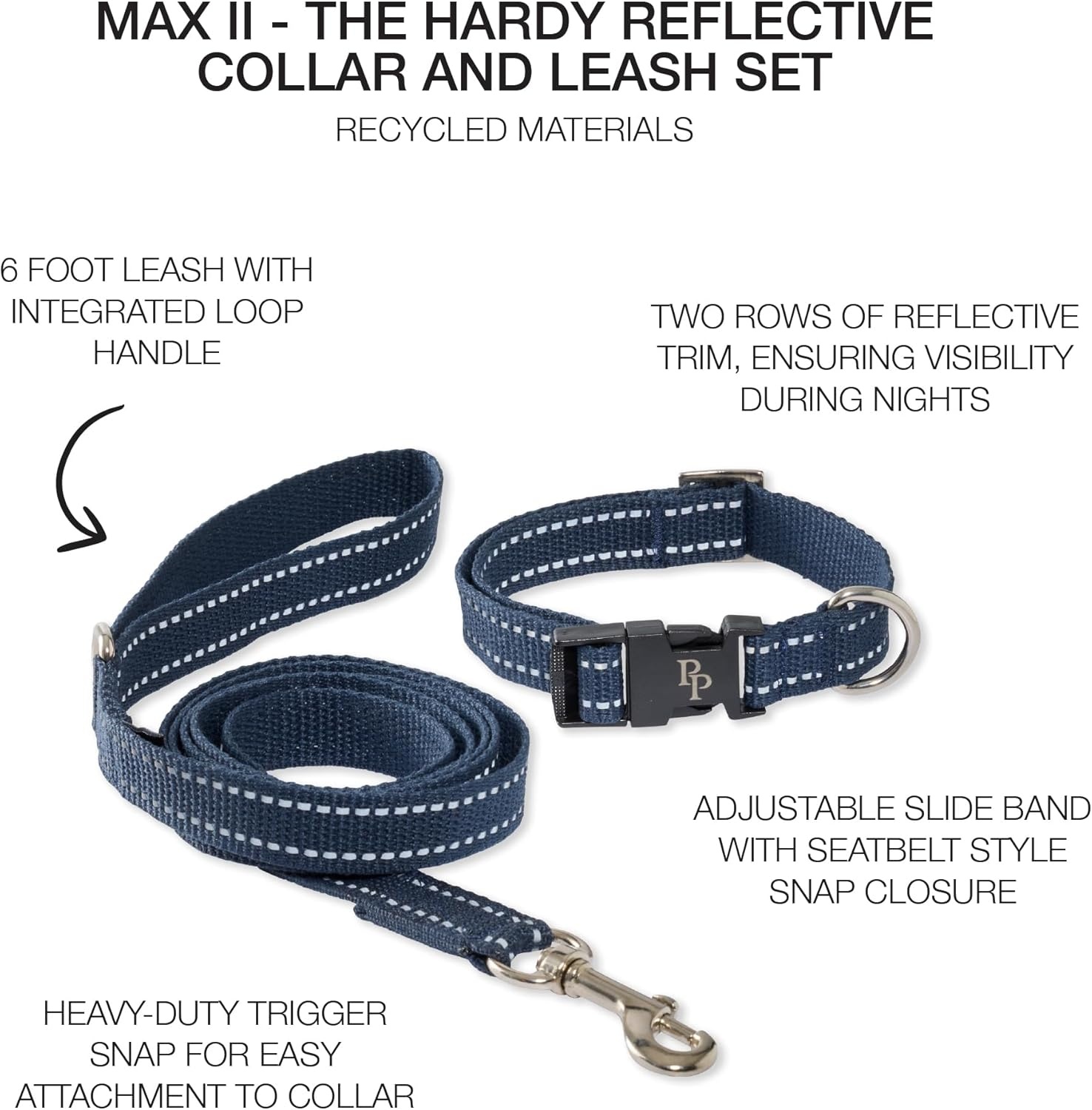 image:imagePet Passion Max II 2Pack Reflective Leash amp Collar Adjustable Matching Pet Set Durable Heavy Duty Recycled Small Medium Large Dogs Red SmallNavy
