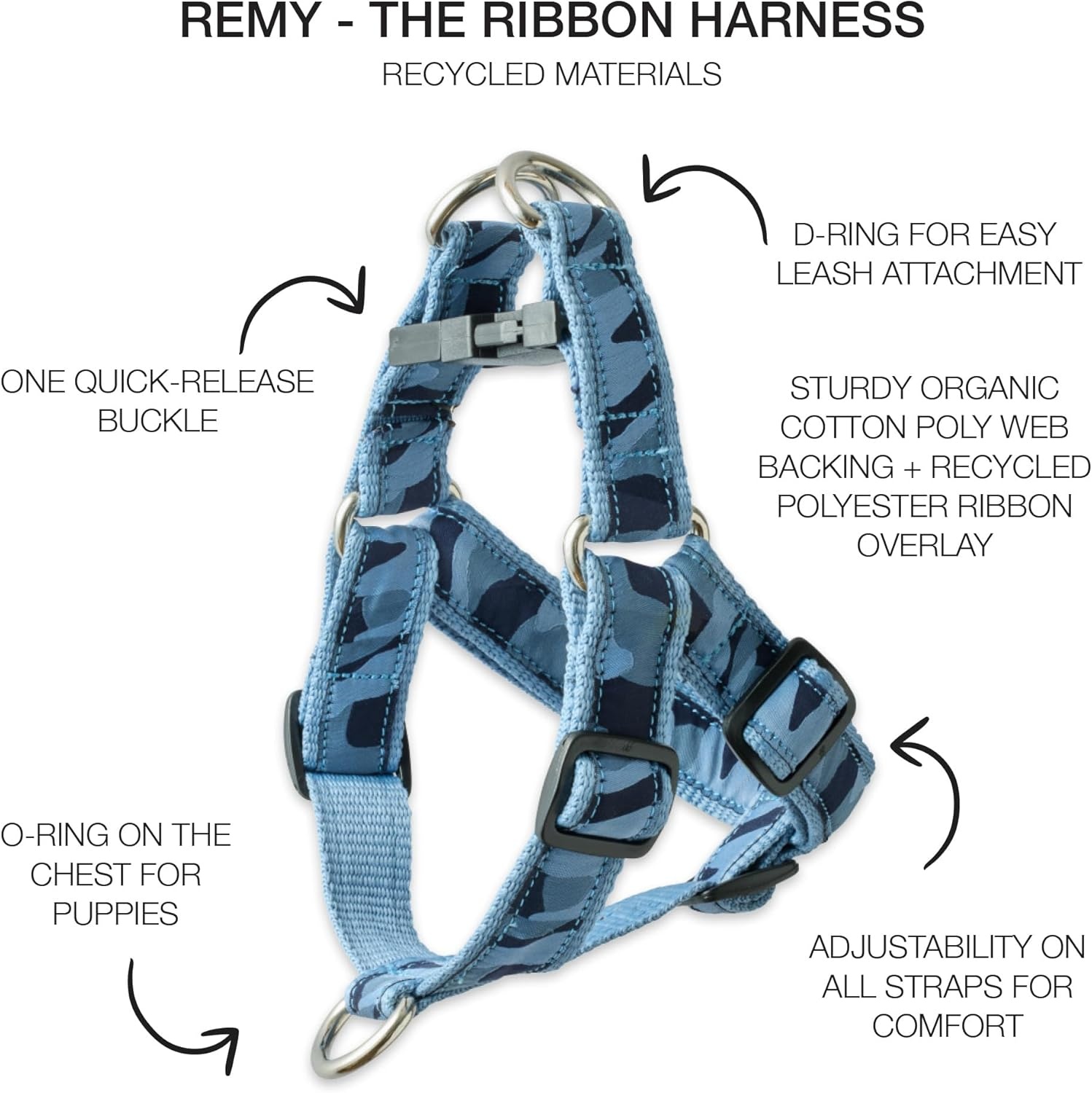 image:imagePet Passion REMY THE Recycled Ribbon Harness Navy CAMO XXLargeNAVY CAMO