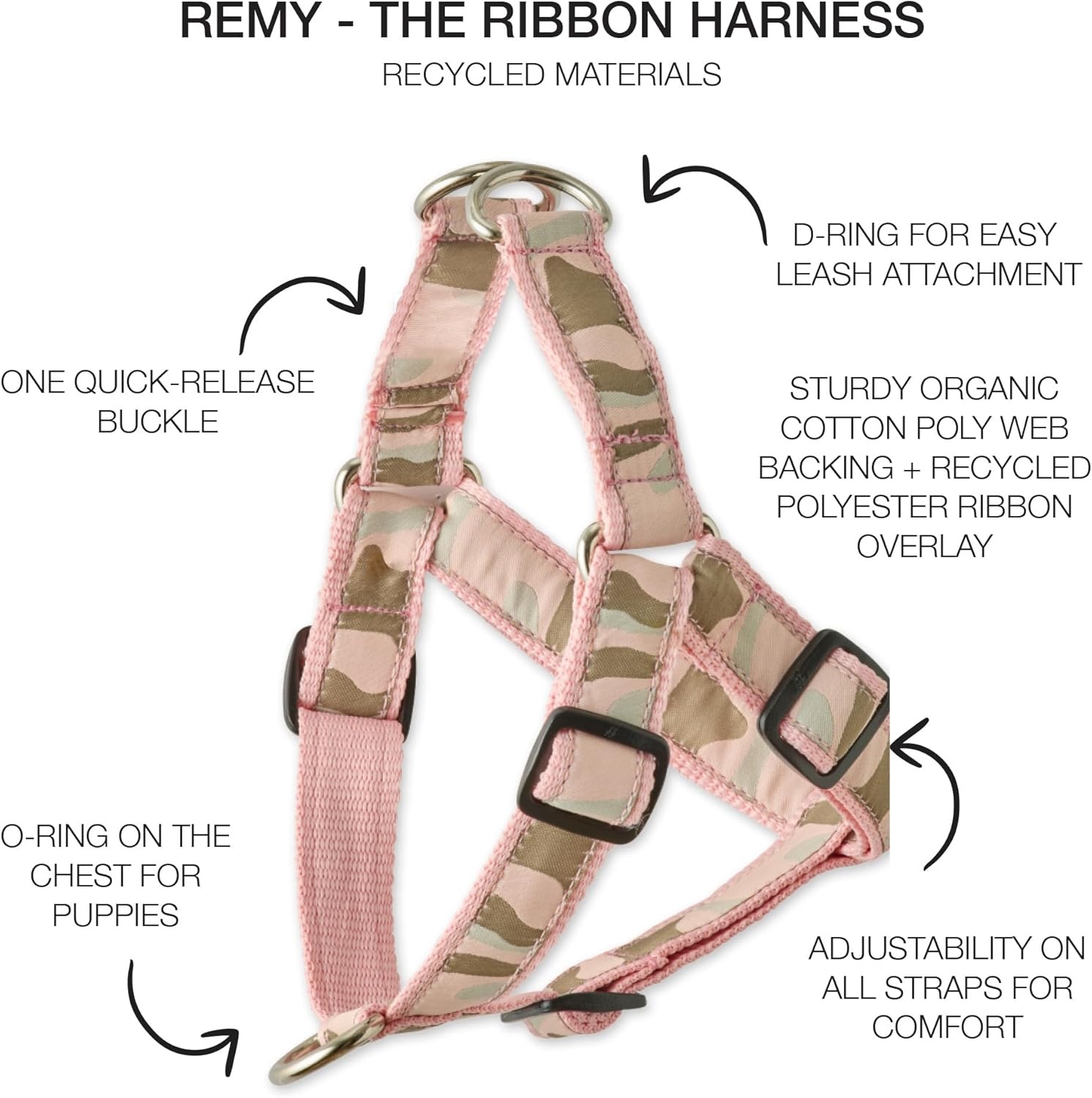 image:imagePet Passion REMY THE Recycled Ribbon Harness Navy CAMO XXLargePINK CAMO