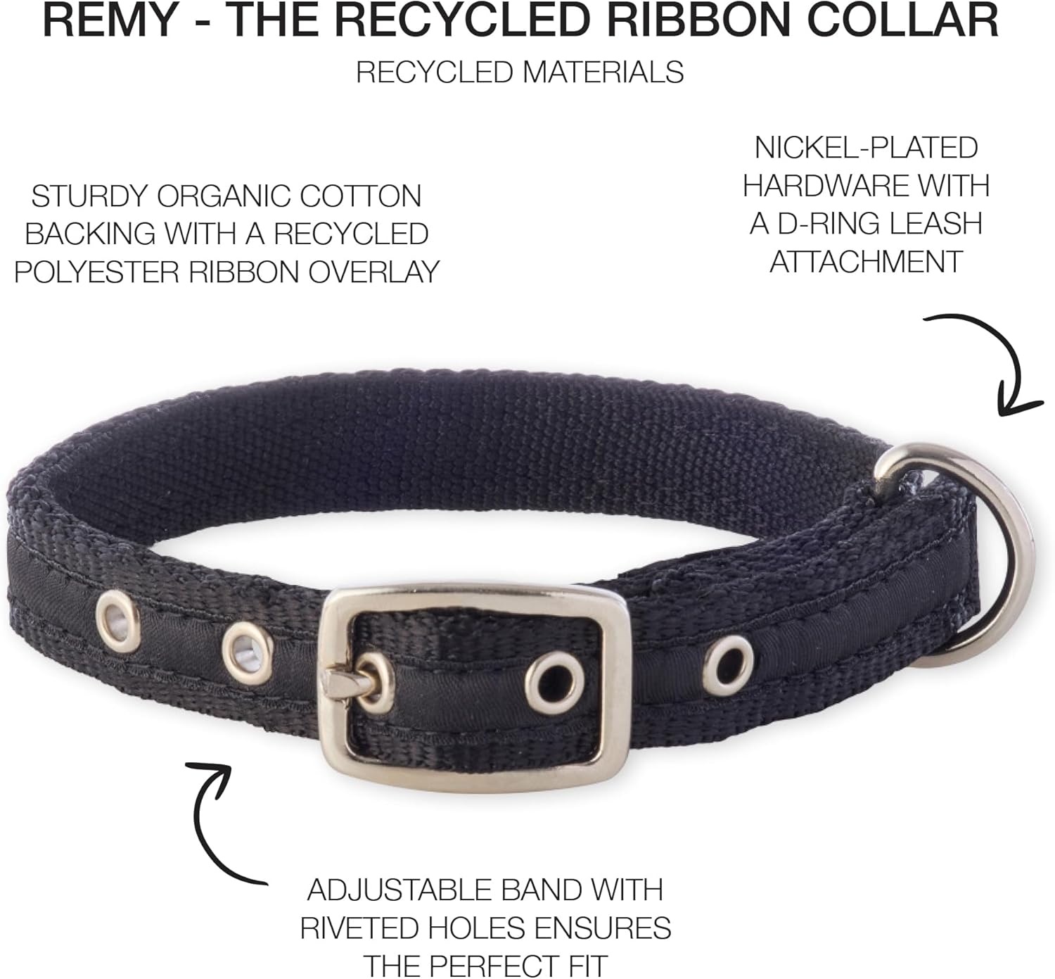 image:imagePet Passion Remy II The Recycled Ribbon Collar Adjustable Pet Dog Collars for Small Medium Large Dogs and Puppy Black Sand XSmallBlack