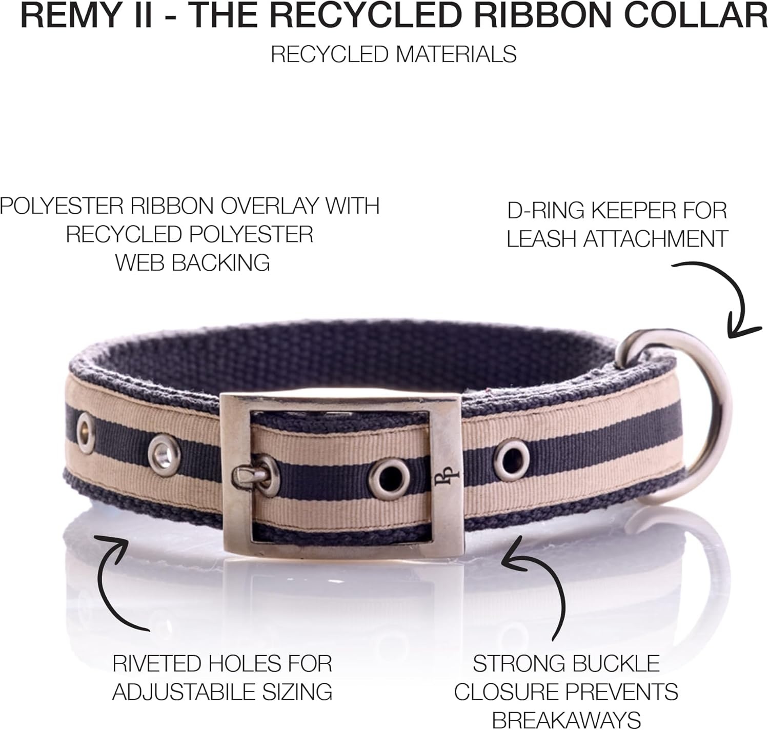 image:imagePet Passion Remy II The Recycled Ribbon Collar Adjustable Pet Dog Collars for Small Medium Large Dogs and Puppy Black Sand XSmallBlack Sand