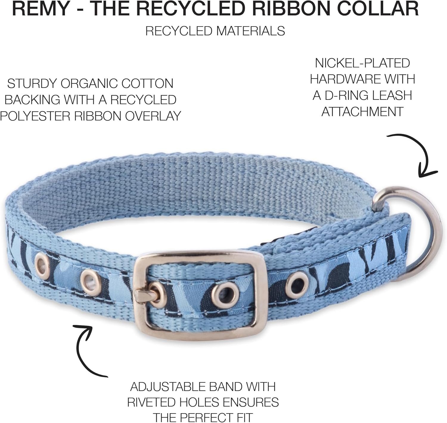 image:imagePet Passion Remy II The Recycled Ribbon Collar Adjustable Pet Dog Collars for Small Medium Large Dogs and Puppy Black Sand XSmallNavy Camo