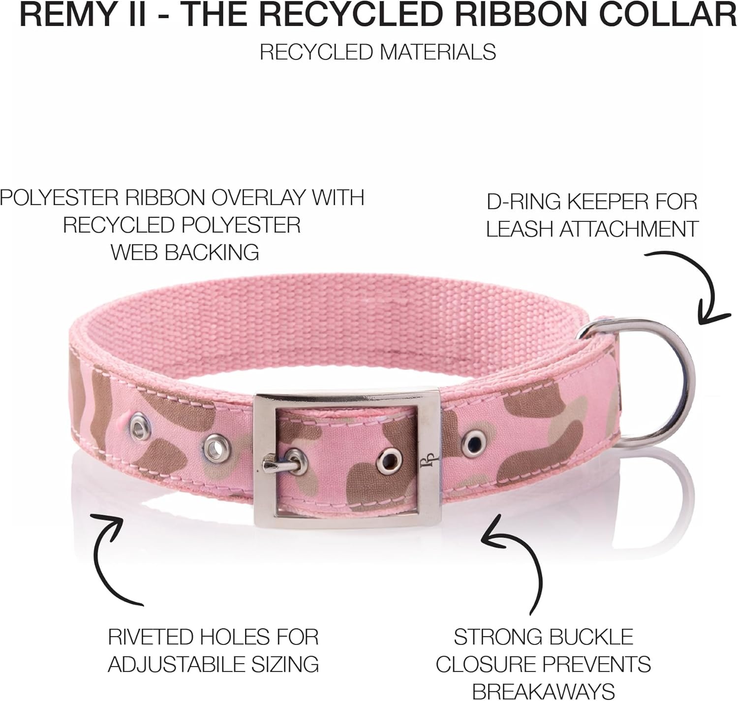 image:imagePet Passion Remy II The Recycled Ribbon Collar Adjustable Pet Dog Collars for Small Medium Large Dogs and Puppy Black Sand XSmallPink Camo