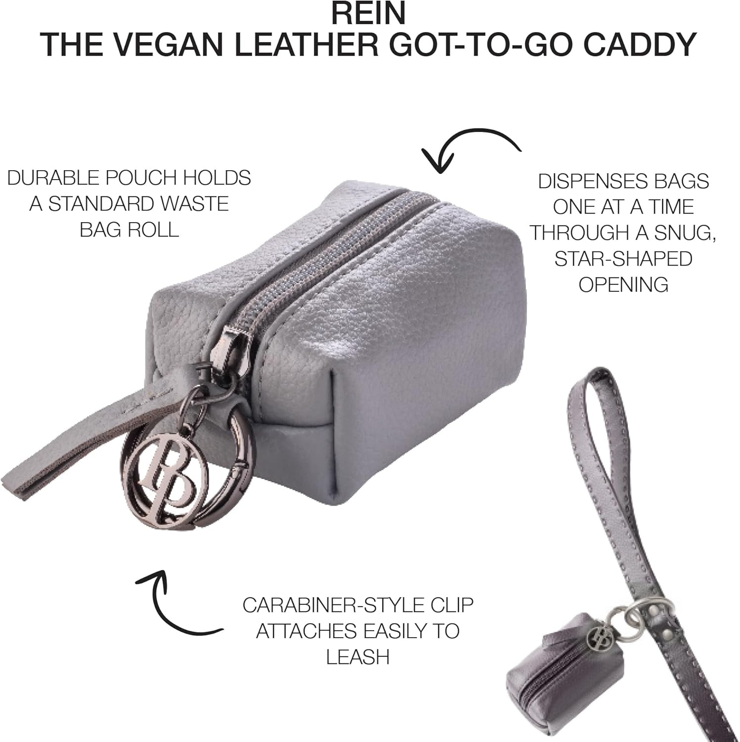 image:imageRein The Recycled Vegan Leather Pouch Durable Heavy Duty Bag Holder Leash Attachment Made With Sustainable Materials Custom Hardware for Small Medium amp Large Dogs Black BeautyGray