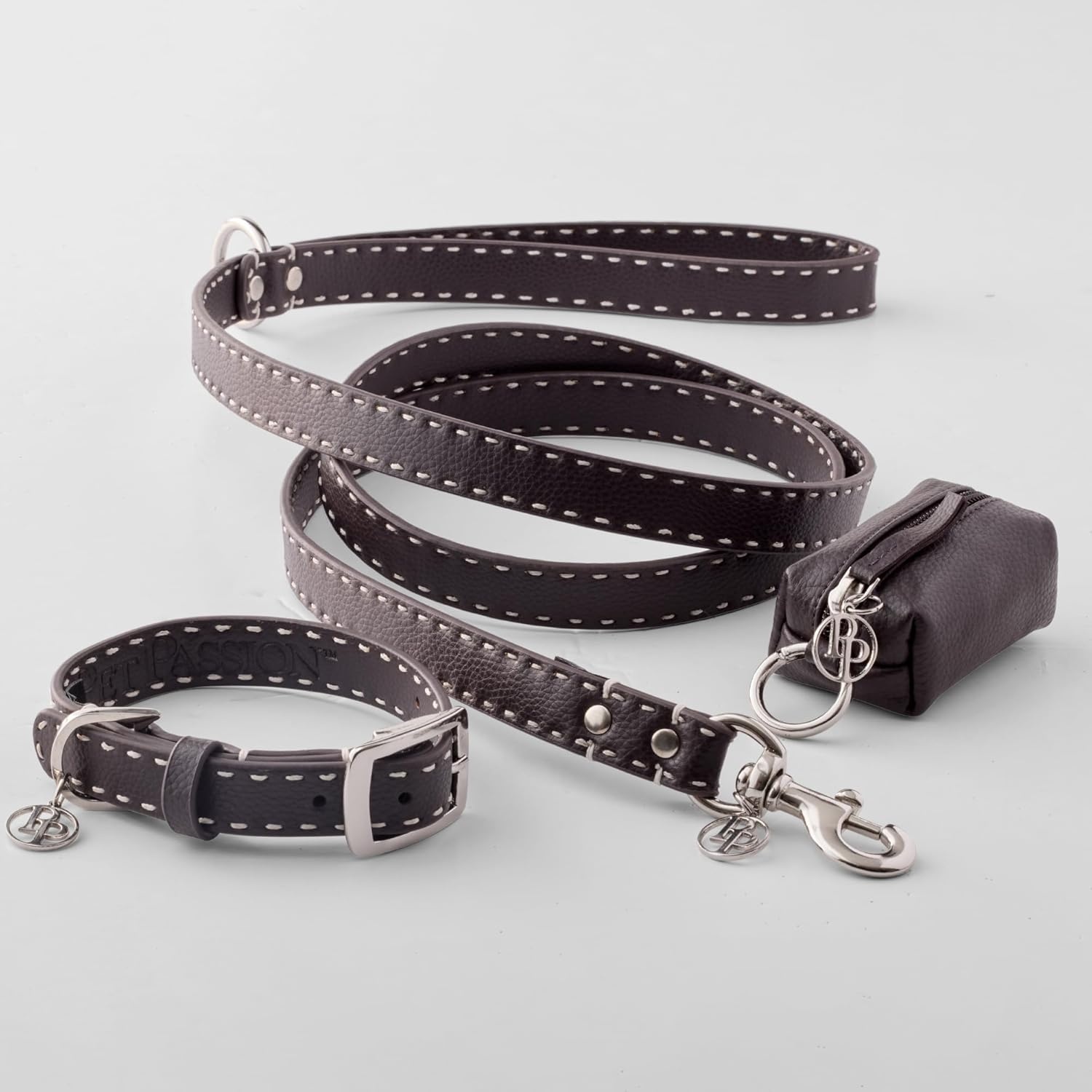 image:imageRein The Recycled Vegan Leather Pouch Durable Heavy Duty Bag Holder Leash Attachment Made With Sustainable Materials Custom Hardware for Small Medium amp Large Dogs Black BeautyChocolate Espresso