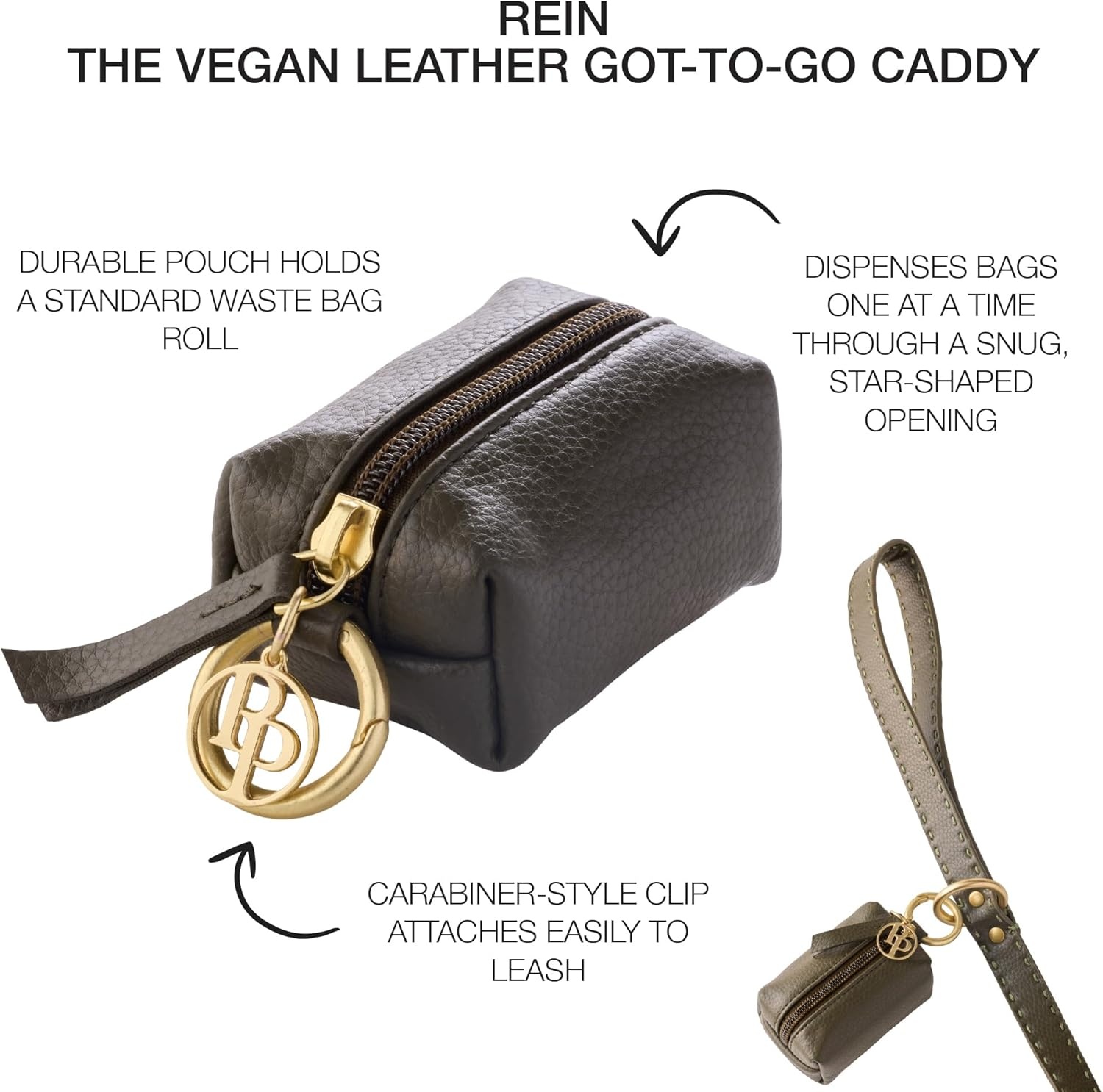 image:imageRein The Recycled Vegan Leather Pouch Durable Heavy Duty Bag Holder Leash Attachment Made With Sustainable Materials Custom Hardware for Small Medium amp Large Dogs Scottish Olive