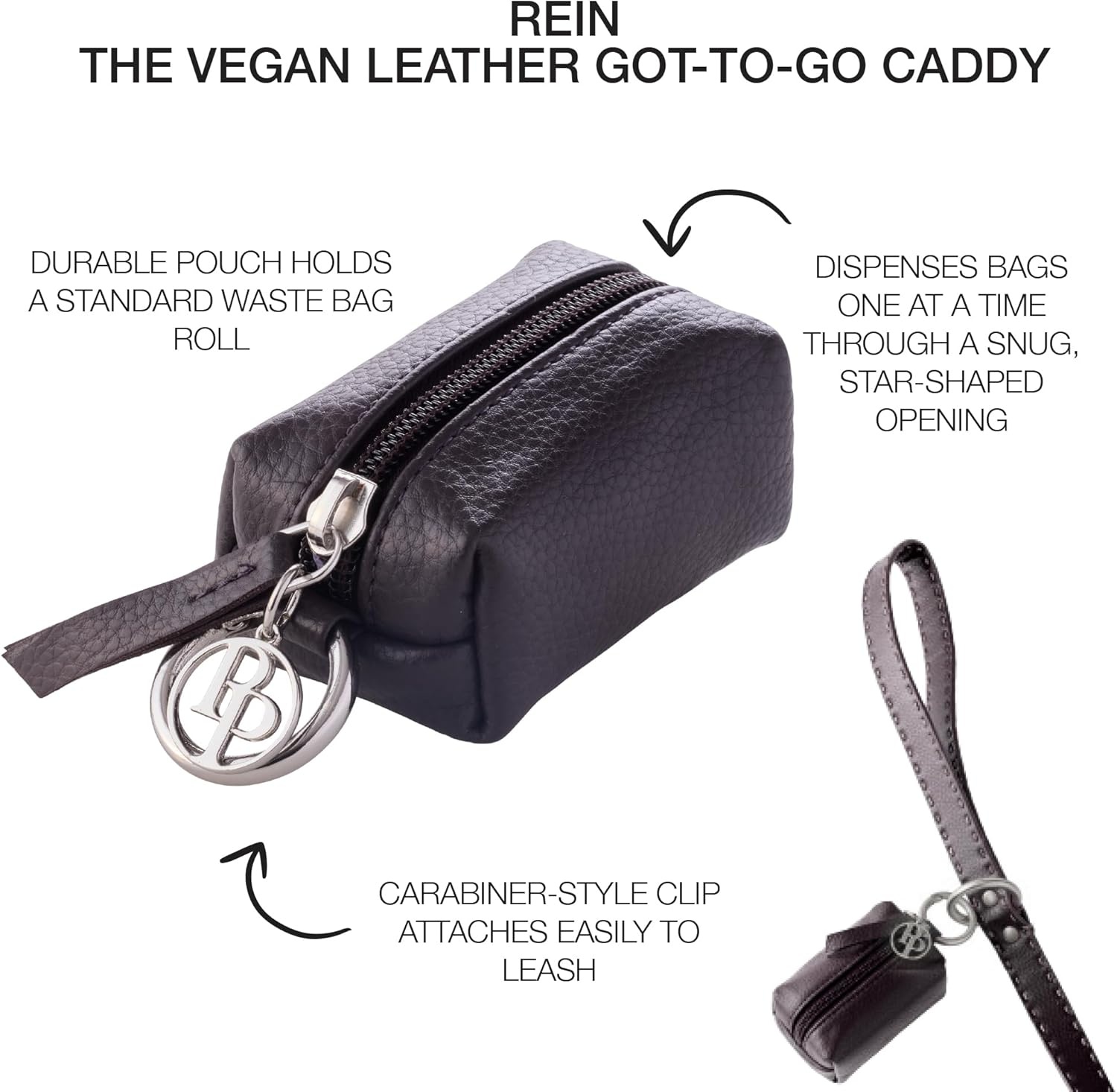 image:imageRein The Recycled Vegan Leather Pouch Durable Heavy Duty Bag Holder Leash Attachment Made With Sustainable Materials Custom Hardware for Small Medium amp Large Dogs Black BeautyChocolate Espresso