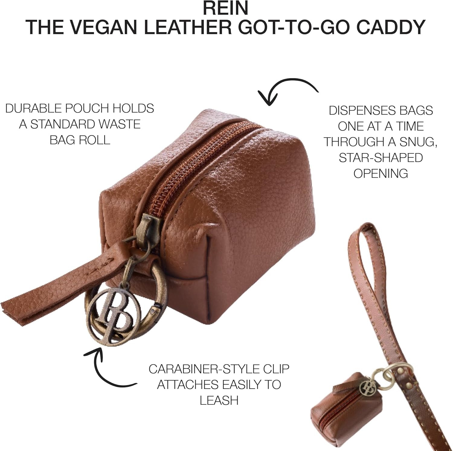 image:imageRein The Recycled Vegan Leather Pouch Durable Heavy Duty Bag Holder Leash Attachment Made With Sustainable Materials Custom Hardware for Small Medium amp Large Dogs Chestnut Heather