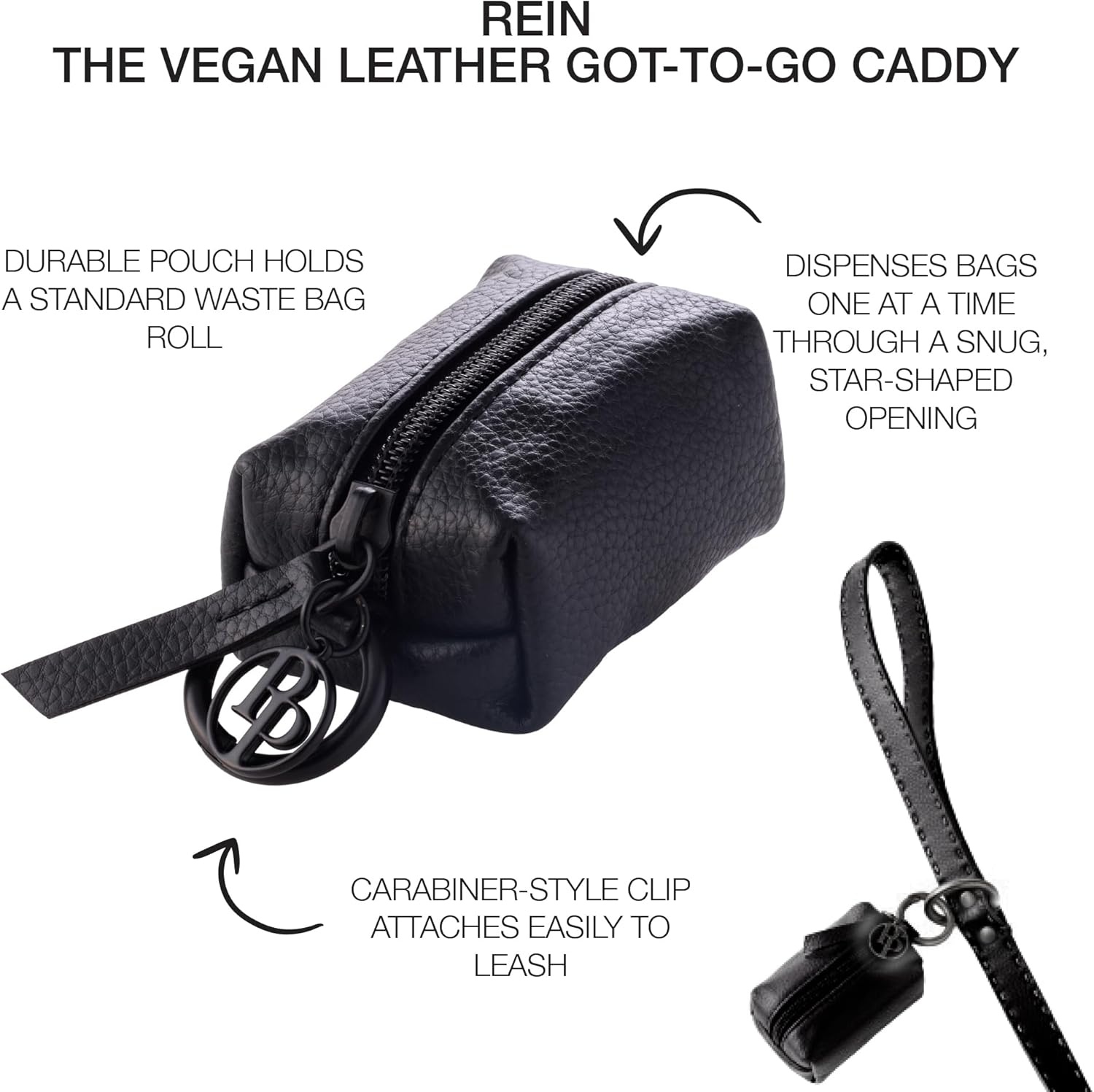 image:imageRein The Recycled Vegan Leather Pouch Durable Heavy Duty Bag Holder Leash Attachment Made With Sustainable Materials Custom Hardware for Small Medium amp Large Dogs Black BeautyBlack Beauty
