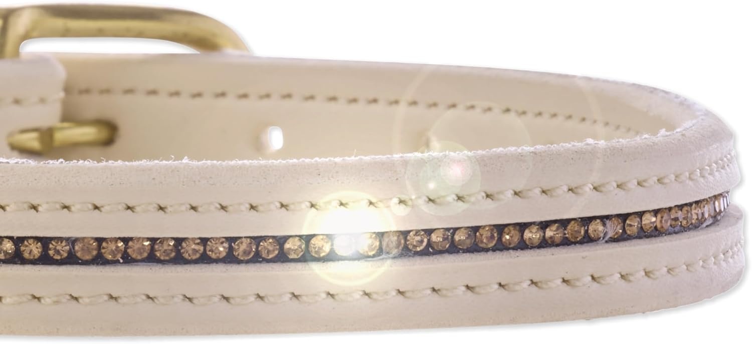 image:imageRoxy The Crystal Bling Collar Durable Vegan Leather with Brass amp Crystals Pet Collars Small Medium Large Dogs Alabaster XXLarge 29Alabaster