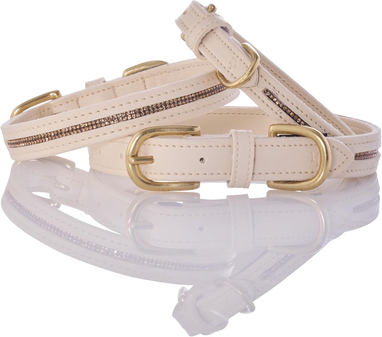 image:imageRoxy The Crystal Bling Collar Durable Vegan Leather with Brass amp Crystals Pet Collars Small Medium Large Dogs Alabaster XXLarge 29Alabaster