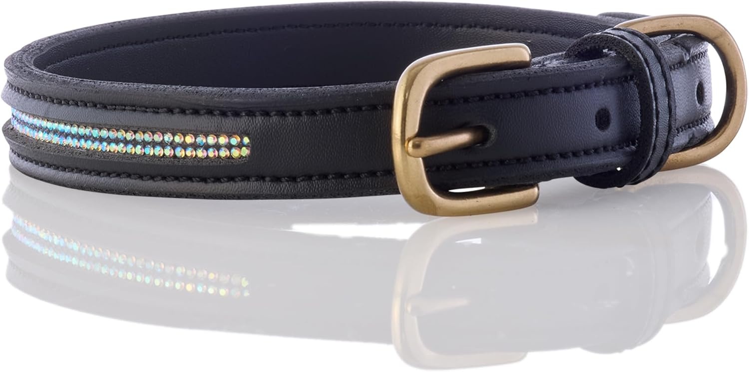 image:imageRoxy The Crystal Bling Collar Durable Vegan Leather with Brass amp Crystals Pet Collars Small Medium Large Dogs Alabaster XXLarge 29Black Bling