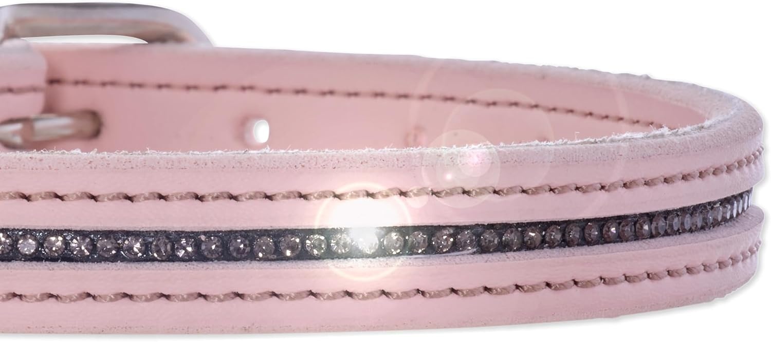 image:imageRoxy The Crystal Bling Collar Durable Vegan Leather with Brass amp Crystals Pet Collars Small Medium Large Dogs Alabaster XXLarge 29Blush