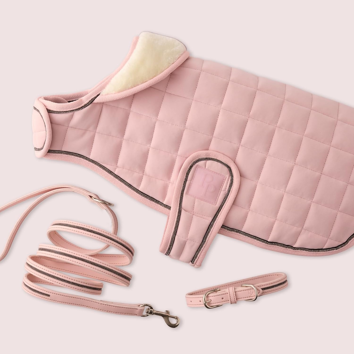 image:imageRoxy The Crystal Bling Collar Durable Vegan Leather with Brass amp Crystals Pet Collars Small Medium Large Dogs Alabaster XXLarge 29Blush