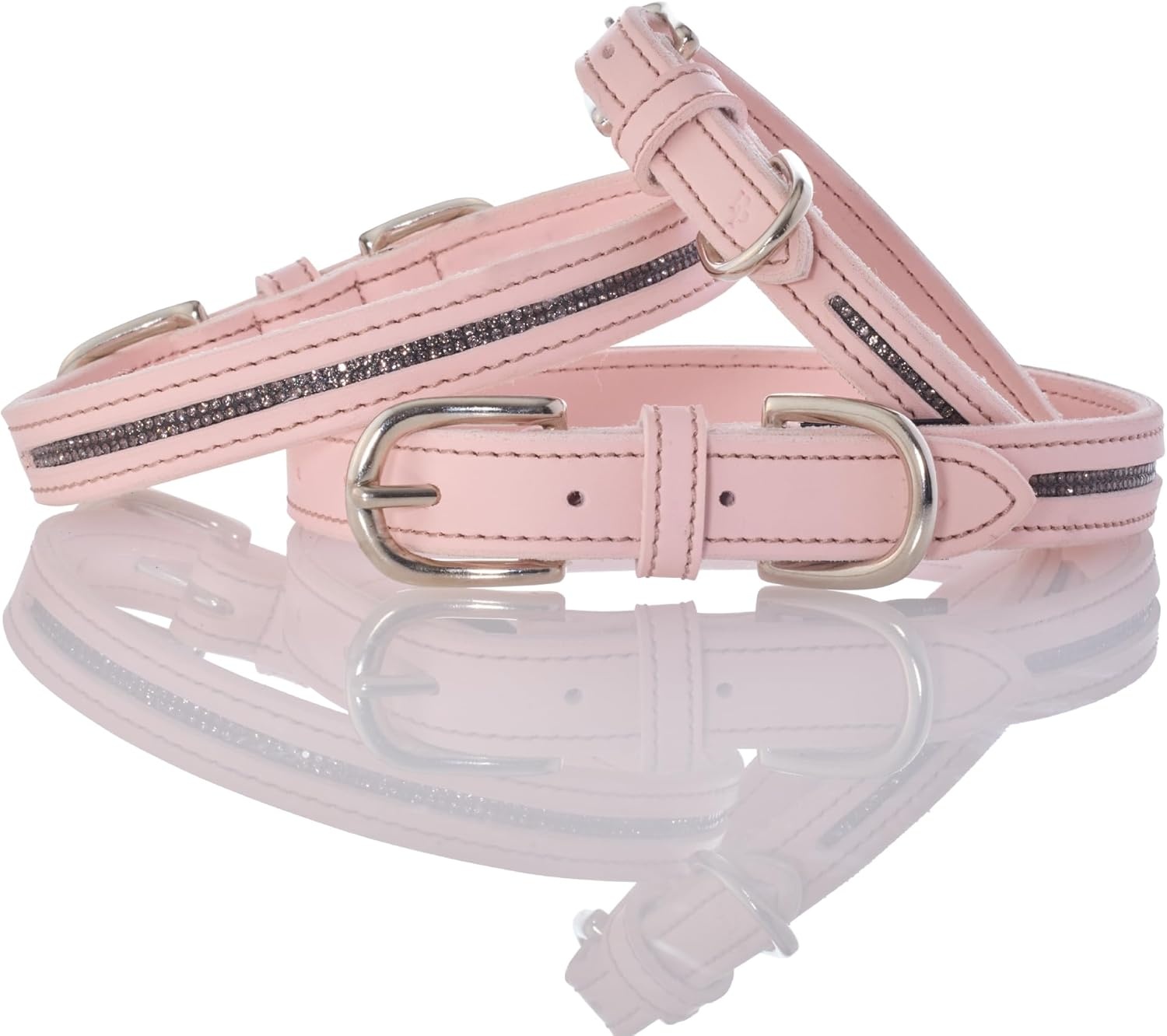 image:imageRoxy The Crystal Bling Collar Durable Vegan Leather with Brass amp Crystals Pet Collars Small Medium Large Dogs Alabaster XXLarge 29Blush