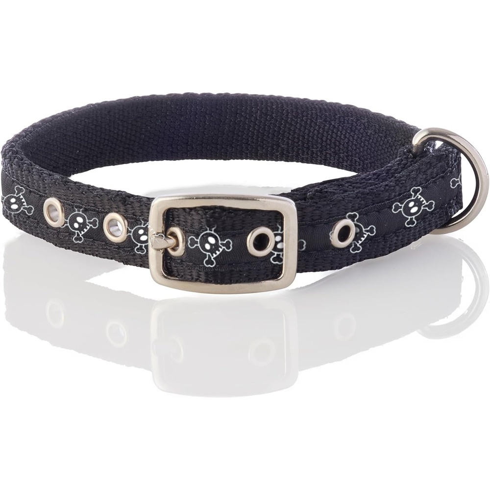 image:imagePet Passion Adjustable Recycled Ribbon Dog Collar for All Pet Breeds CamoNavy LargeSkully Night