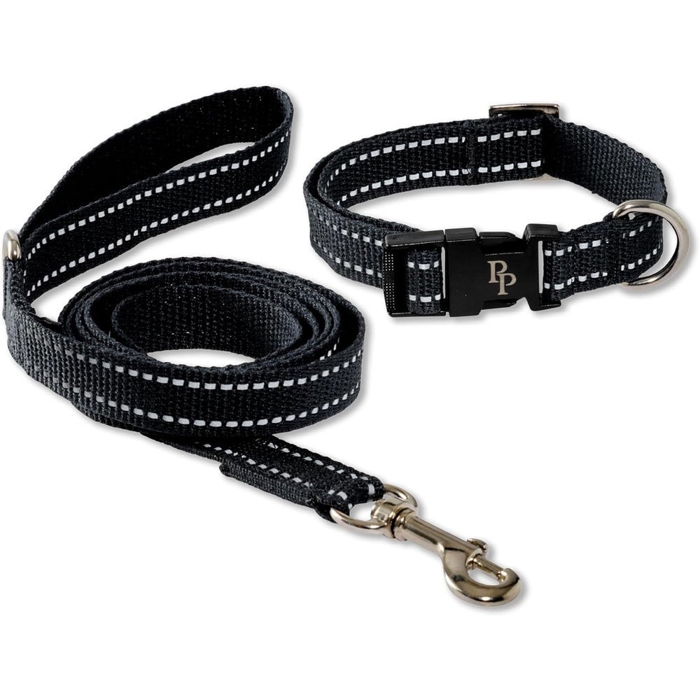 image:imagePet Passion Max II 2Pack Reflective Leash amp Collar Adjustable Matching Pet Set Durable Heavy Duty Recycled Small Medium Large Dogs Red SmallBlack