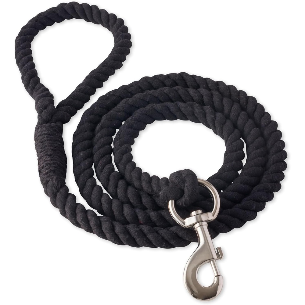 image:imagePet Passion Organic Cotton Dog Leash with Durable Twisted Rope 6 ft for All Pet Breeds Black One Size