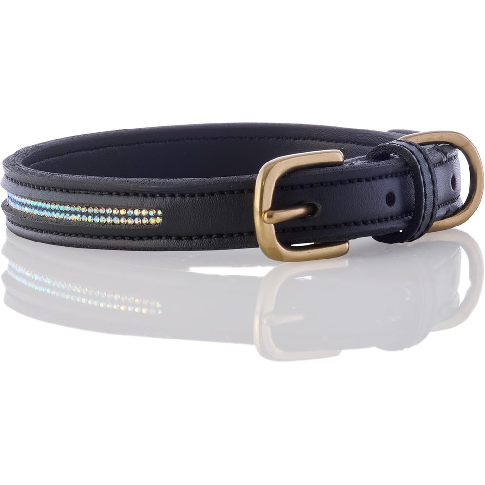 image:imageRoxy The Crystal Bling Collar Durable Vegan Leather with Brass amp Crystals Pet Collars Small Medium Large Dogs Alabaster XXLarge 29Black