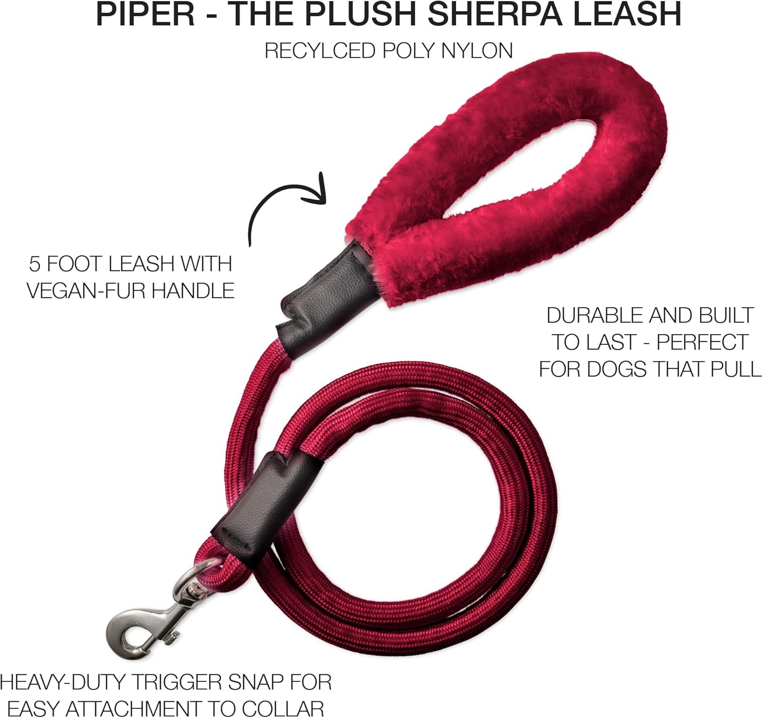 image:imagePet Passion Plush Dog Leash with Cozy Sherpa Handle 5 ft for All Pet Breeds Navy One SizeHot Pink