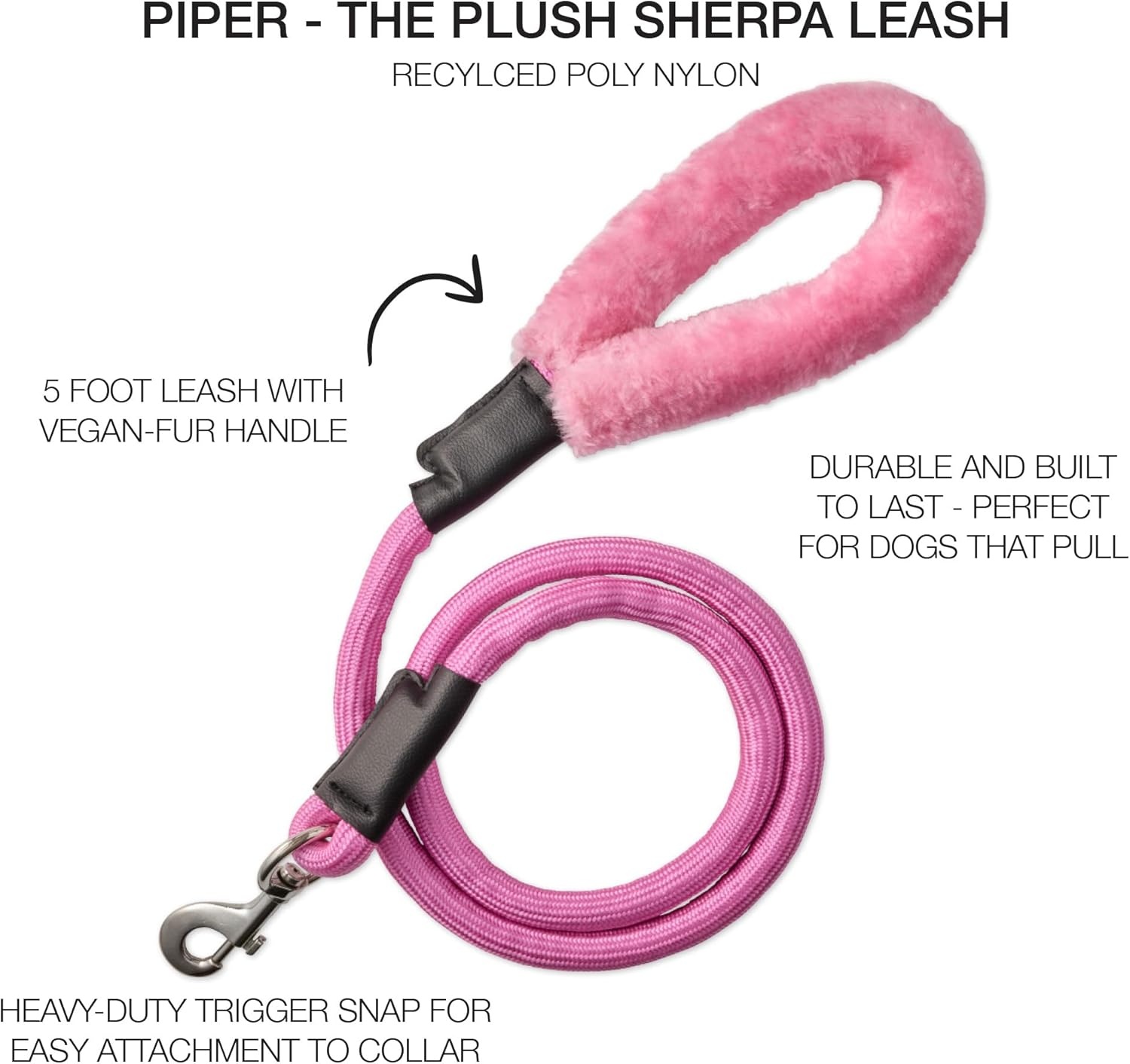 image:imagePet Passion Plush Dog Leash with Cozy Sherpa Handle 5 ft for All Pet Breeds Navy One SizePink