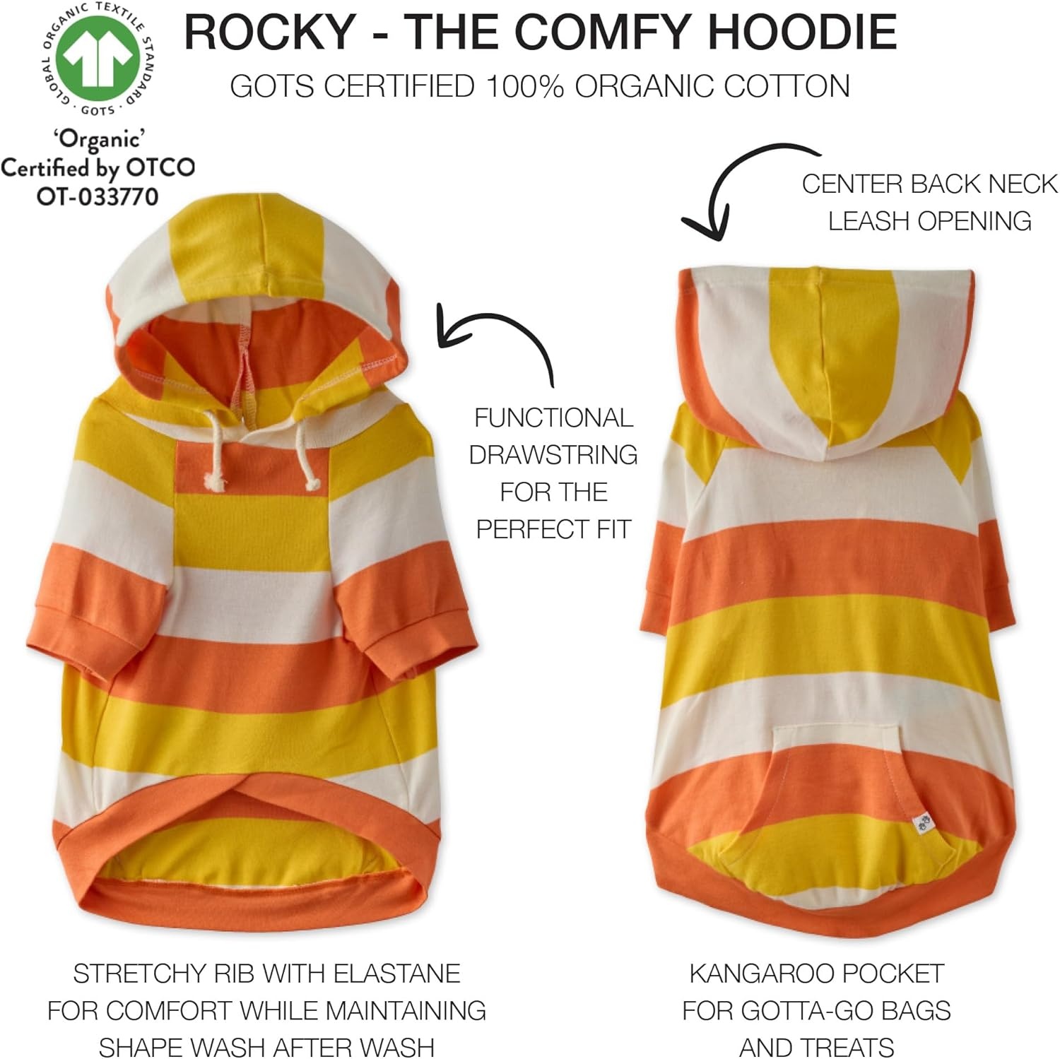 image:imagePet Passion Rocky The Original Lightweight Hooded Tee 100 Organic Cotton Dog Hoodie Pet Coat Sweater for All Sized Dogs Navy Camo XSmall 512 lbsCandy Corn