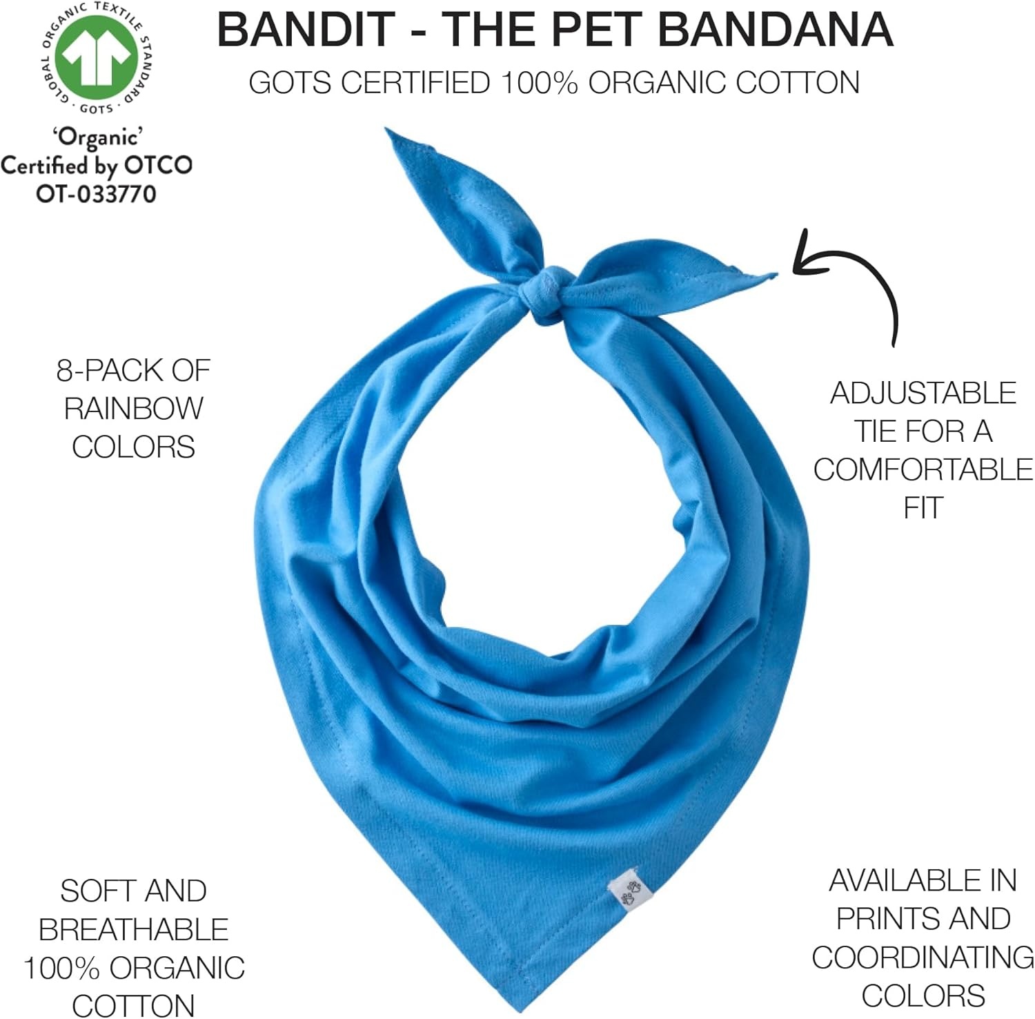 image:imagePet Passion Bandit THE PET Bandana 8 Pack 100 Organic Cotton Pet Bandanas Clothes for Small Medium Large Dogs Rainbow Pink XSmallSmallRainbow Blue